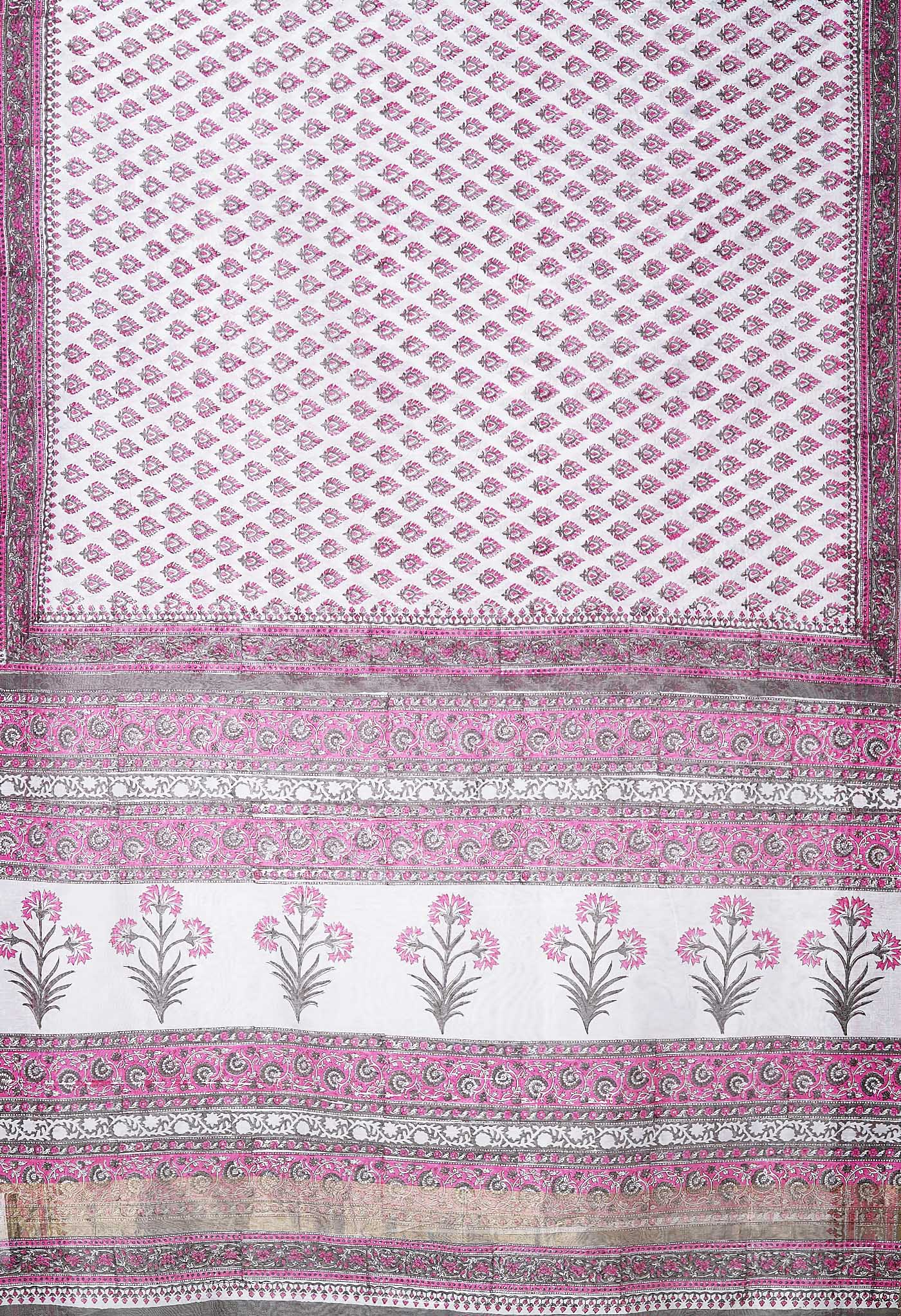 White Dyed Printed Chanderi Sico Saree-UNM80114