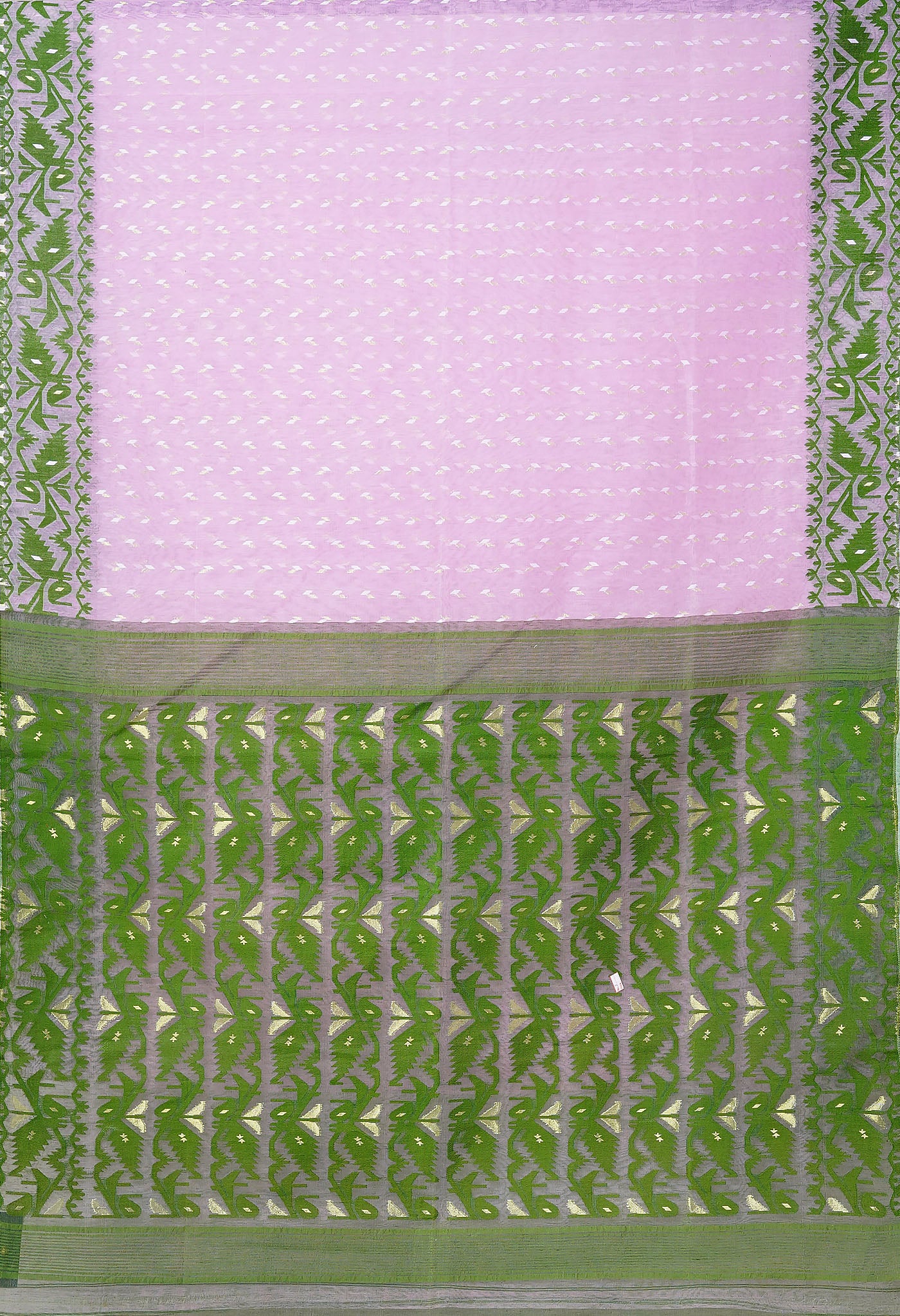 Pink-Green Pure Handloom Jamdhani Bengal Cotton Saree-UNM80116