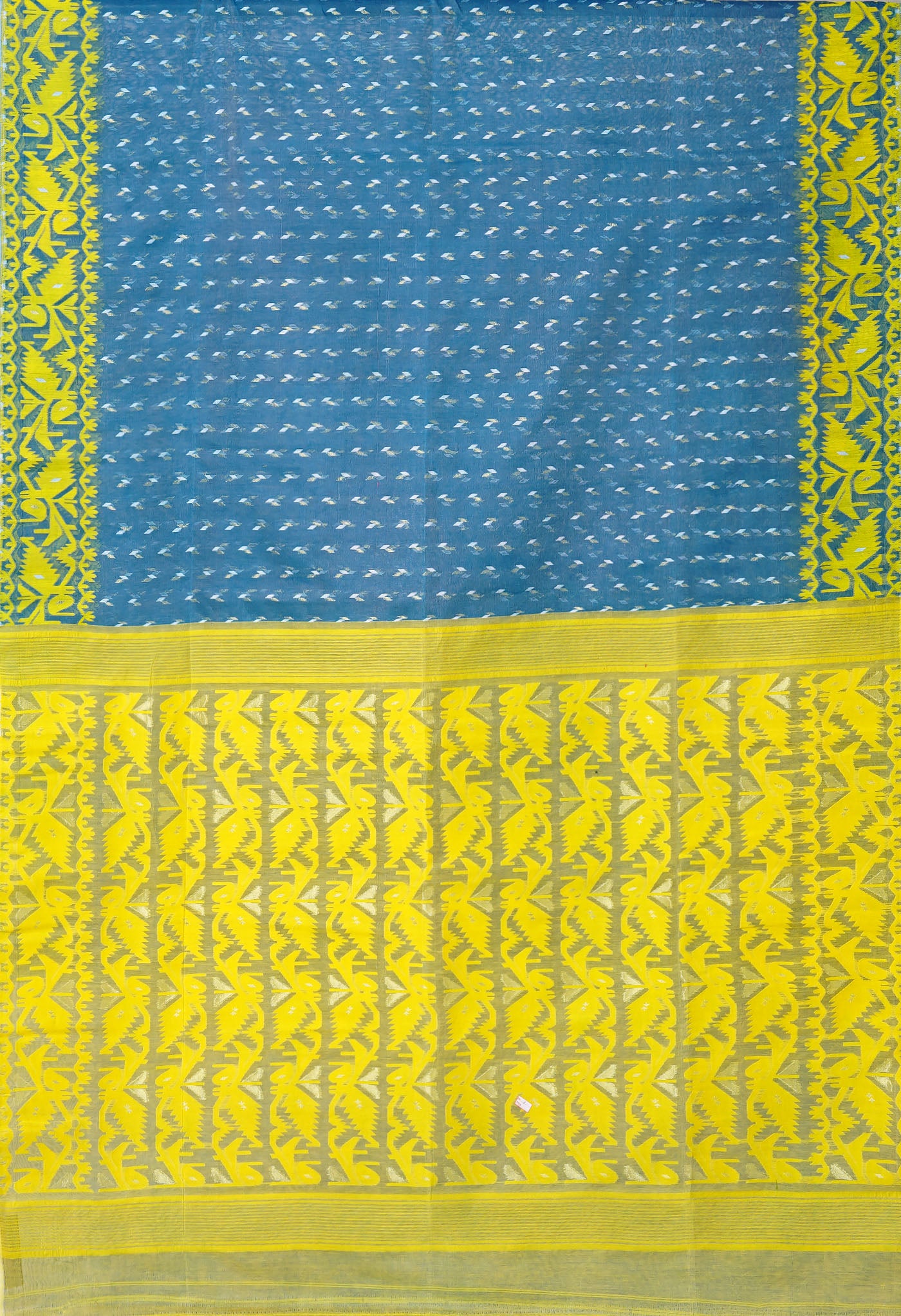 Grey-Yellow Pure Handloom Jamdhani Bengal Cotton Saree-UNM80122