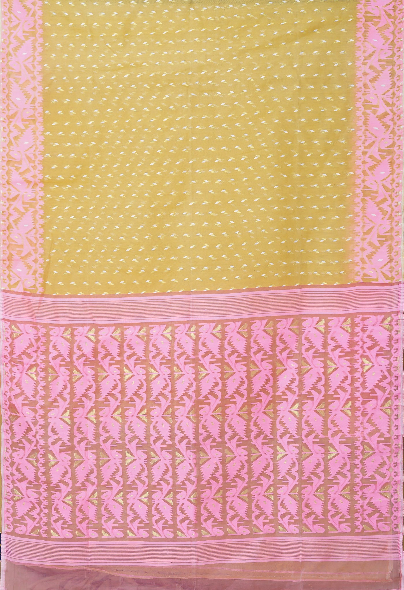 Cream-Pink Pure Handloom Jamdhani Bengal Cotton Saree-UNM80123