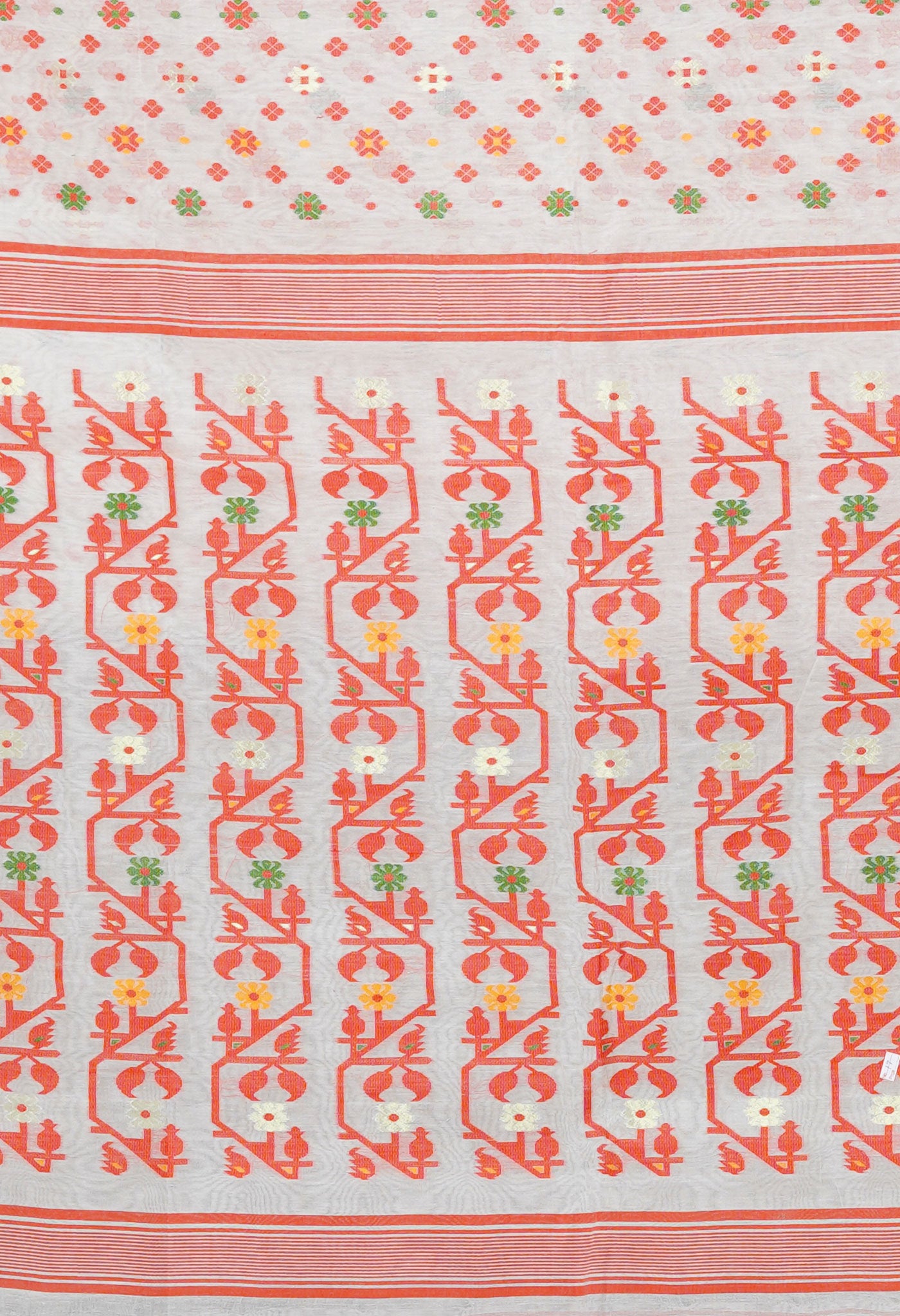 White-Red Pure Handloom Jamdhani Bengal Cotton Saree-UNM80131