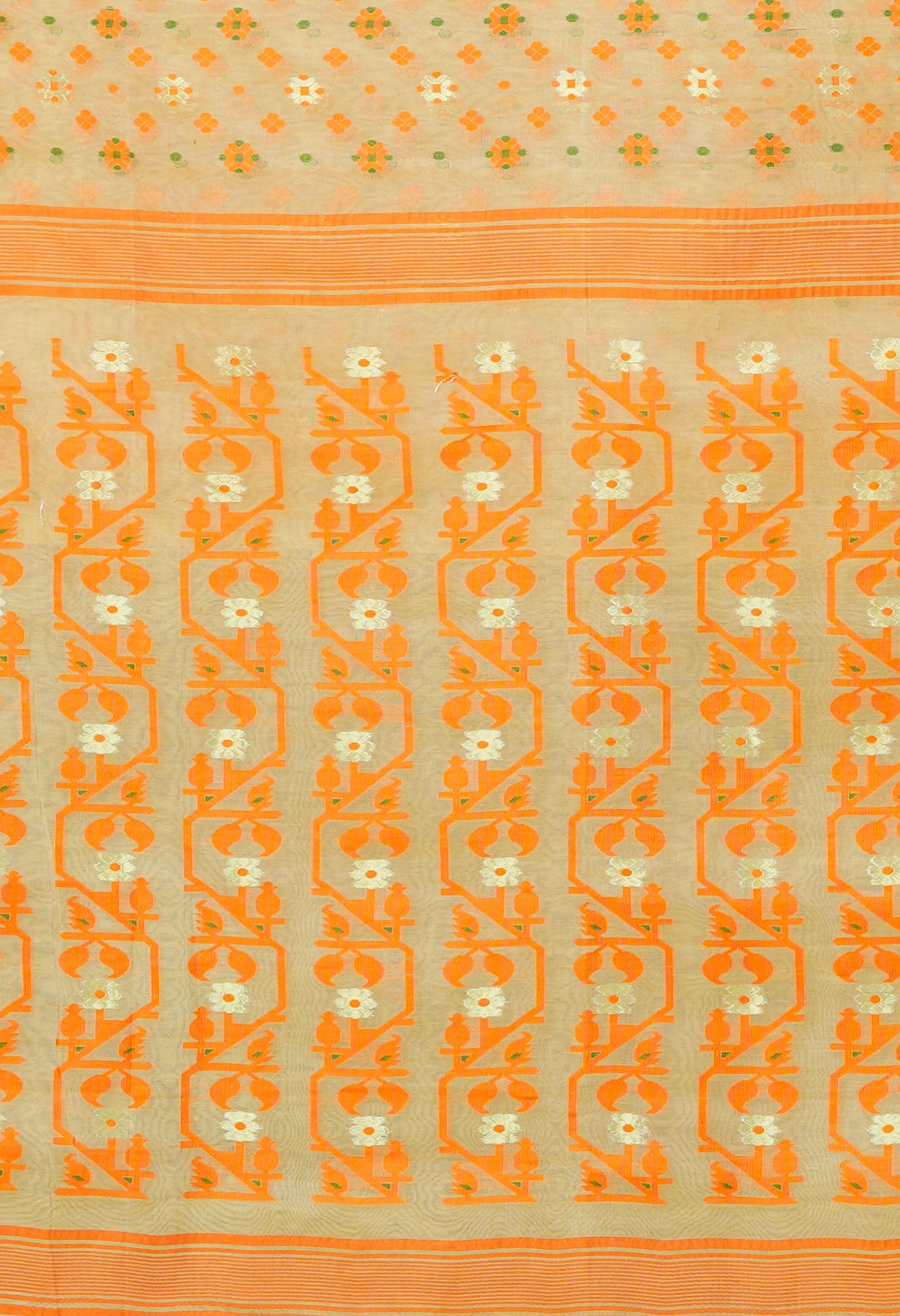 Cream-Orange Pure Handloom Jamdhani Bengal Cotton Saree-UNM80132