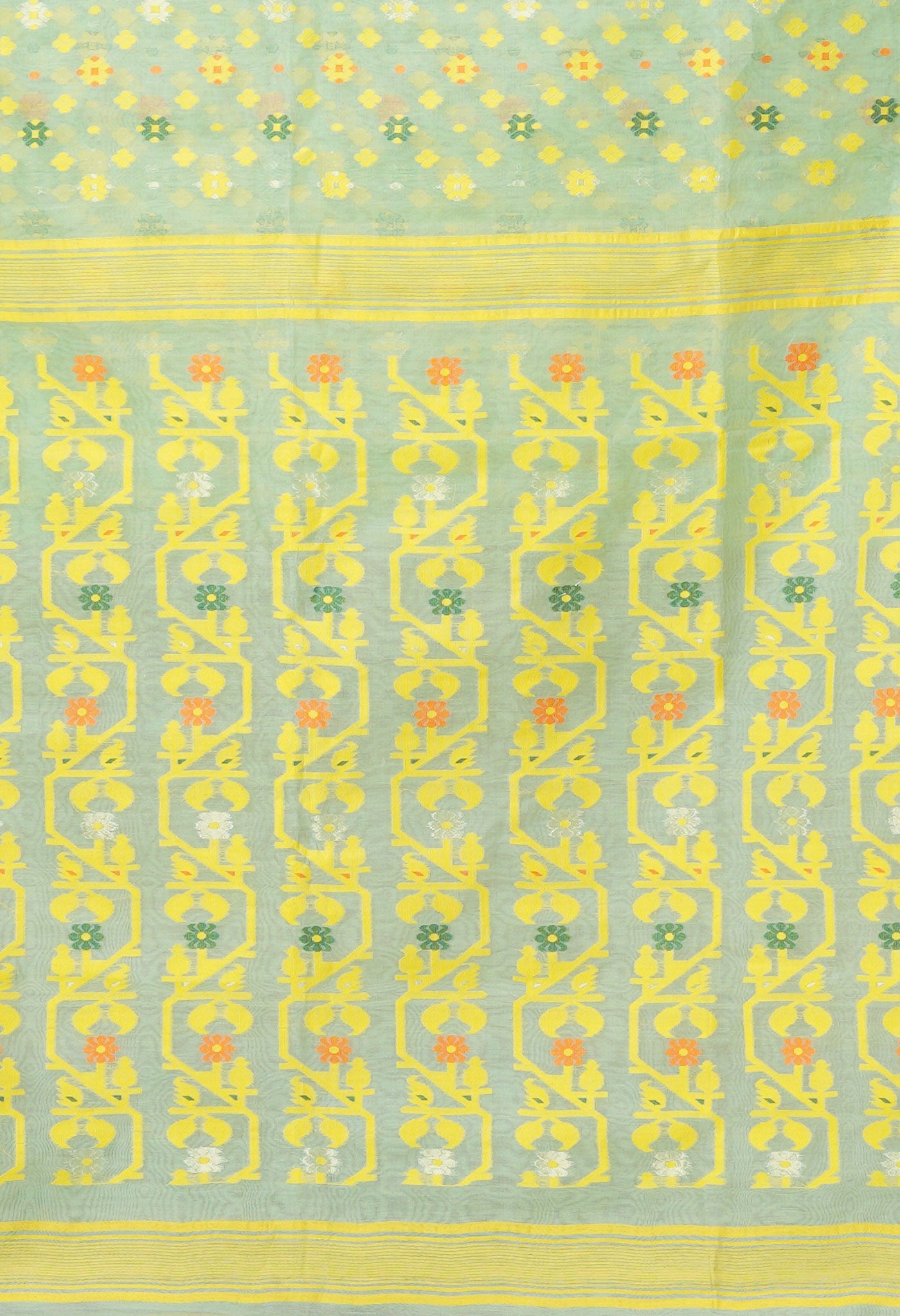 Green-Yellow Pure Handloom Jamdhani Bengal Cotton Saree-UNM80135