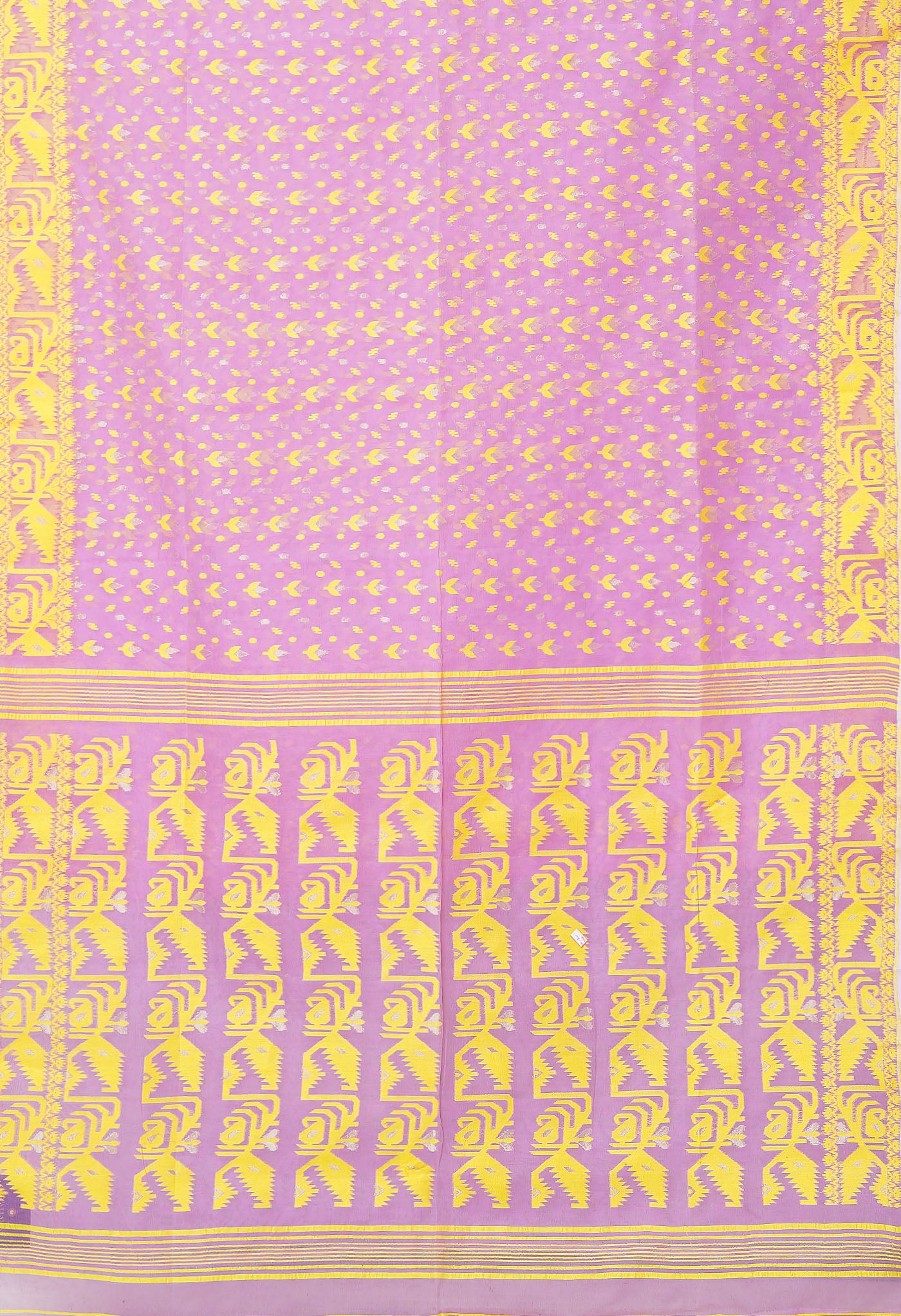 Lavender-Yellow Pure Handloom Jamdhani Bengal Cotton Saree-UNM80136