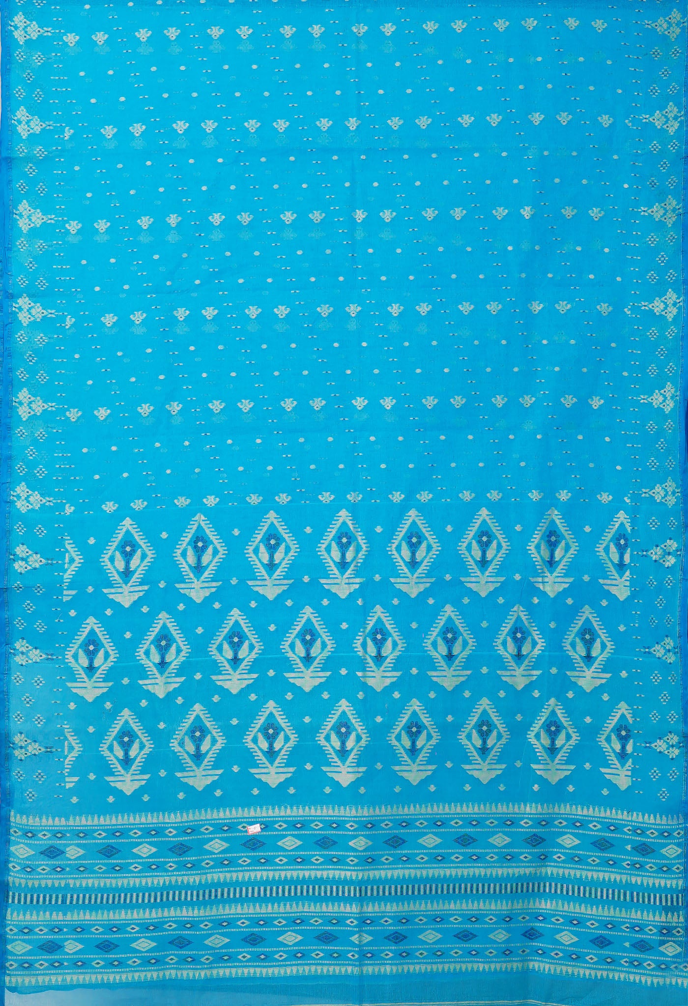 Blue Pure Handloom Jamdhani Bengal Cotton Saree-UNM80150