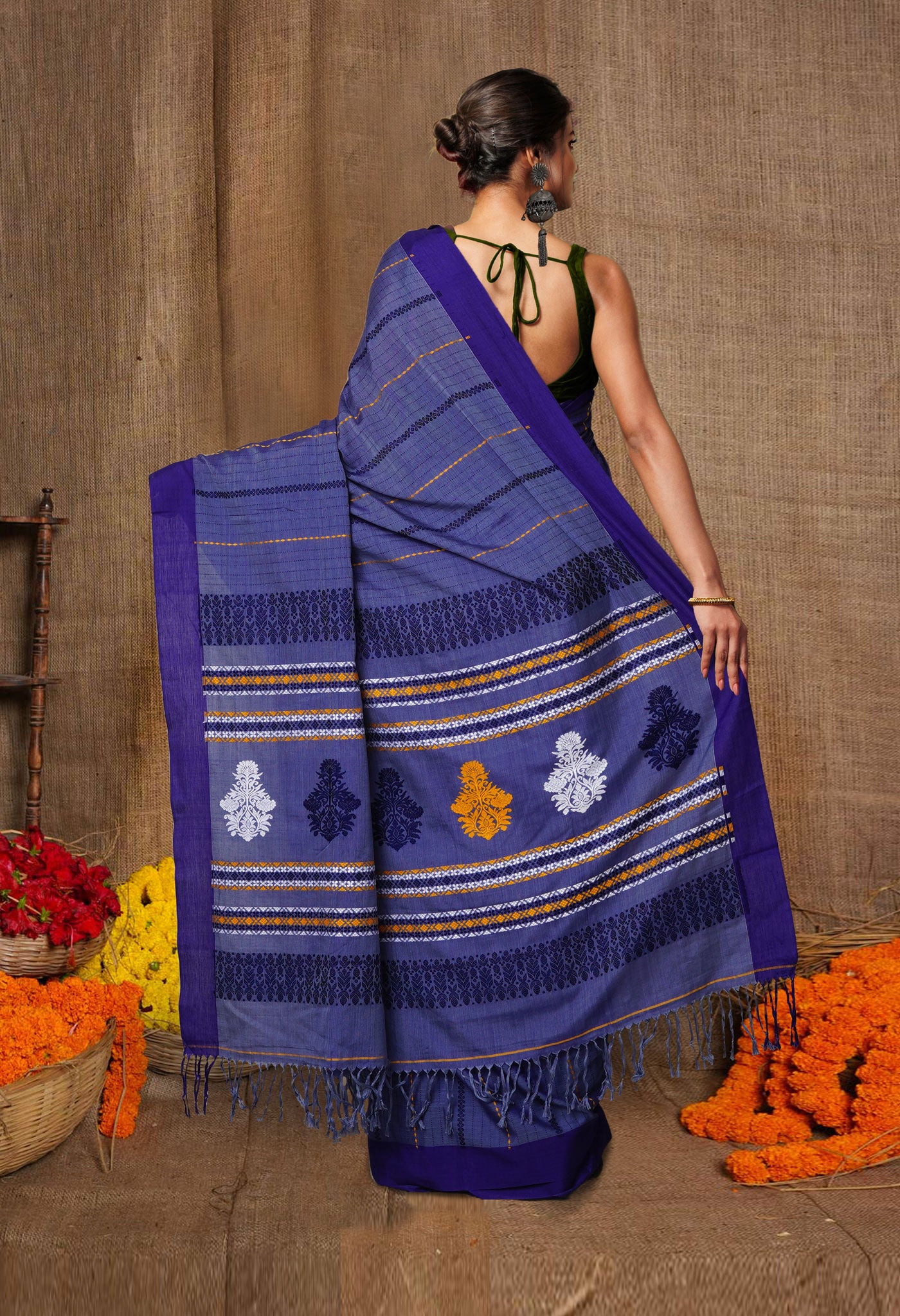 Blue Pure Handloom Nagaland Cotton Silk Saree-UNM80177