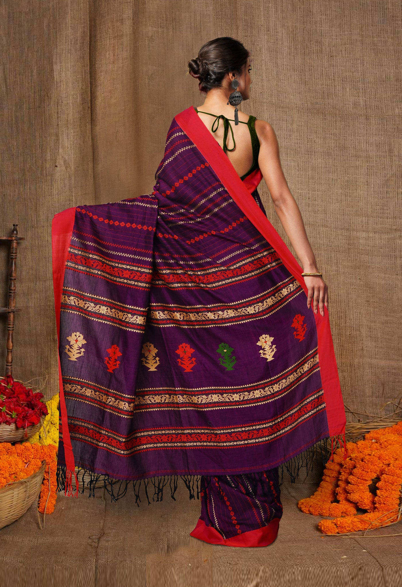 Purple Pure Handloom Nagaland Cotton Silk Saree-UNM80179