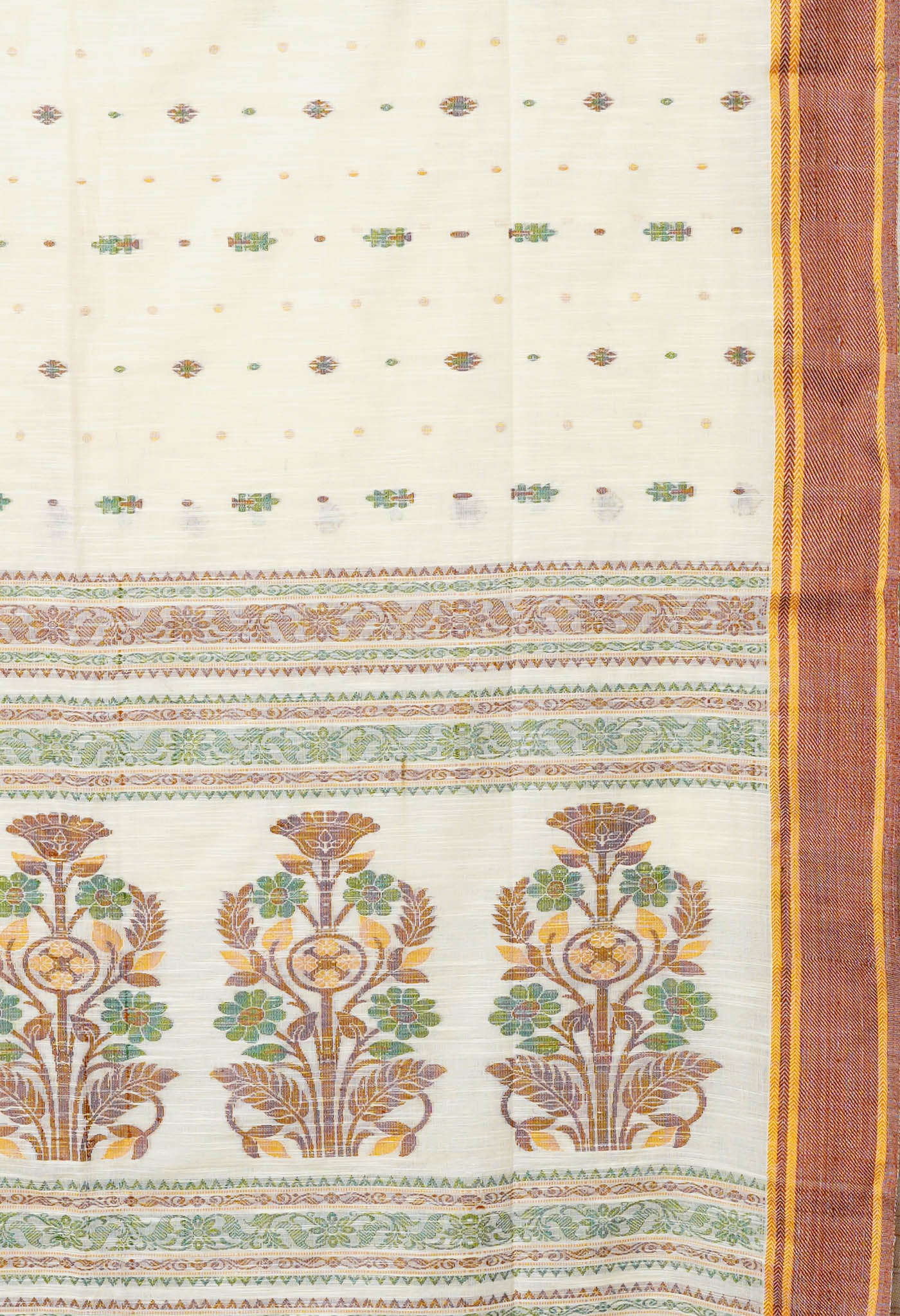 Ivory Pure  Bengal Sico Saree-UNM80180