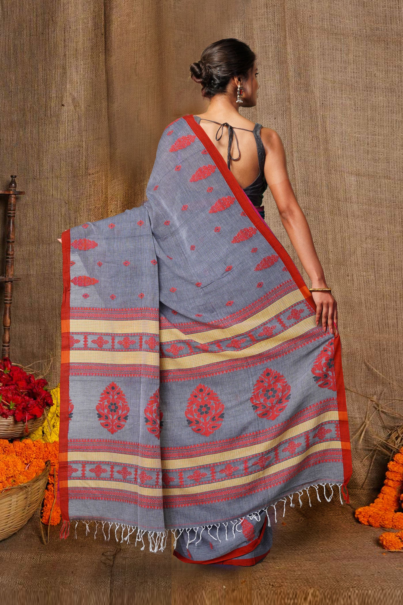 Grey Pure  Bengal Sico Saree-UNM80182