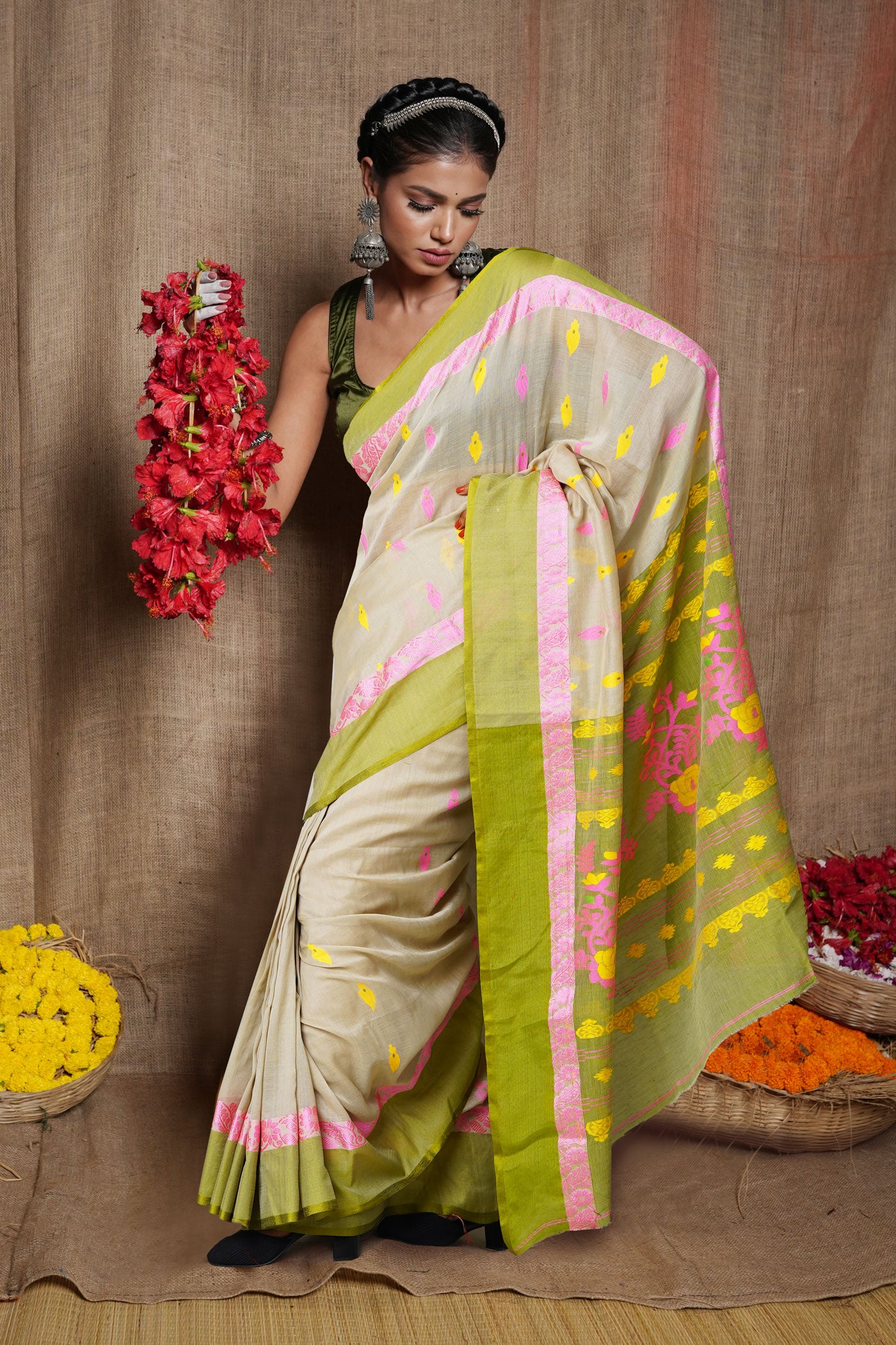 Green Pure  Bengal Sico Saree-UNM80183