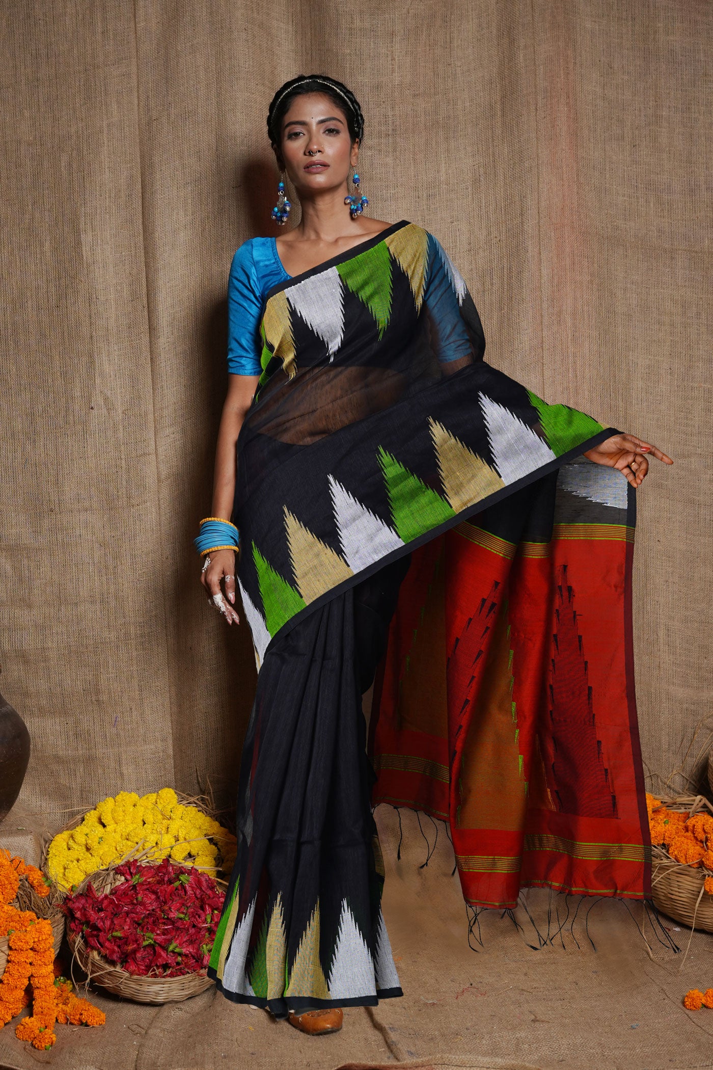 Black Pure  Bengal Sico Saree-UNM80185