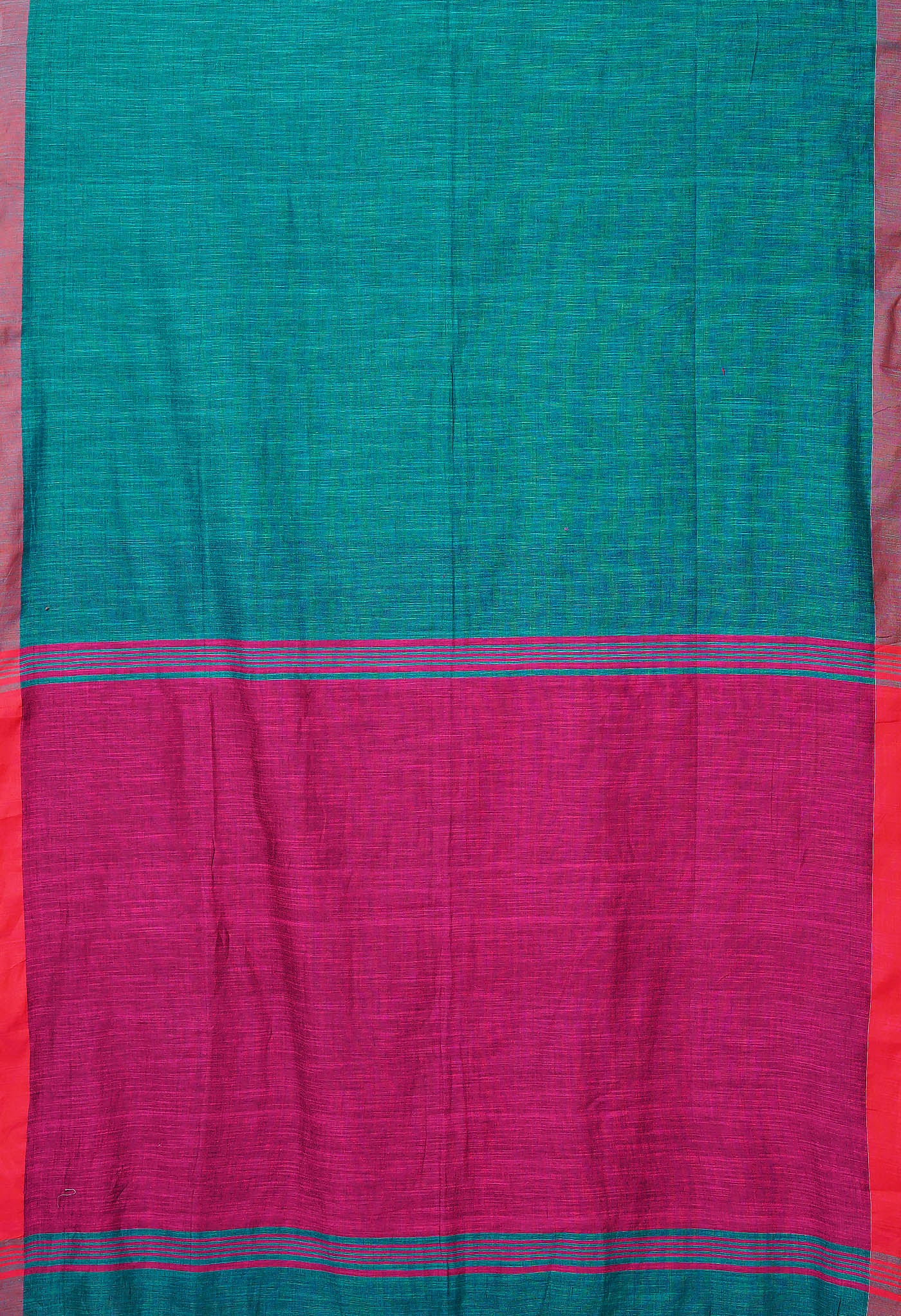 Peacock Green-Pink Pure Plain With Contrast Pallu Cotton Linen Saree-UNM80191