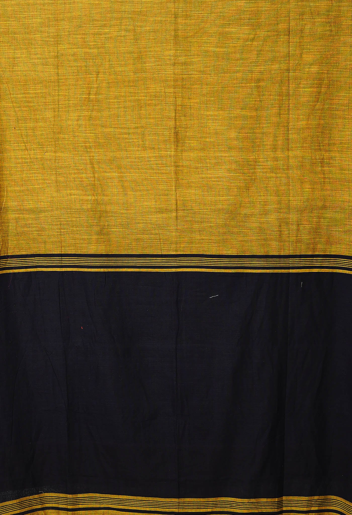 Mustard Yellow-Black Pure Plain With Contrast Pallu Cotton Linen Saree-UNM80195