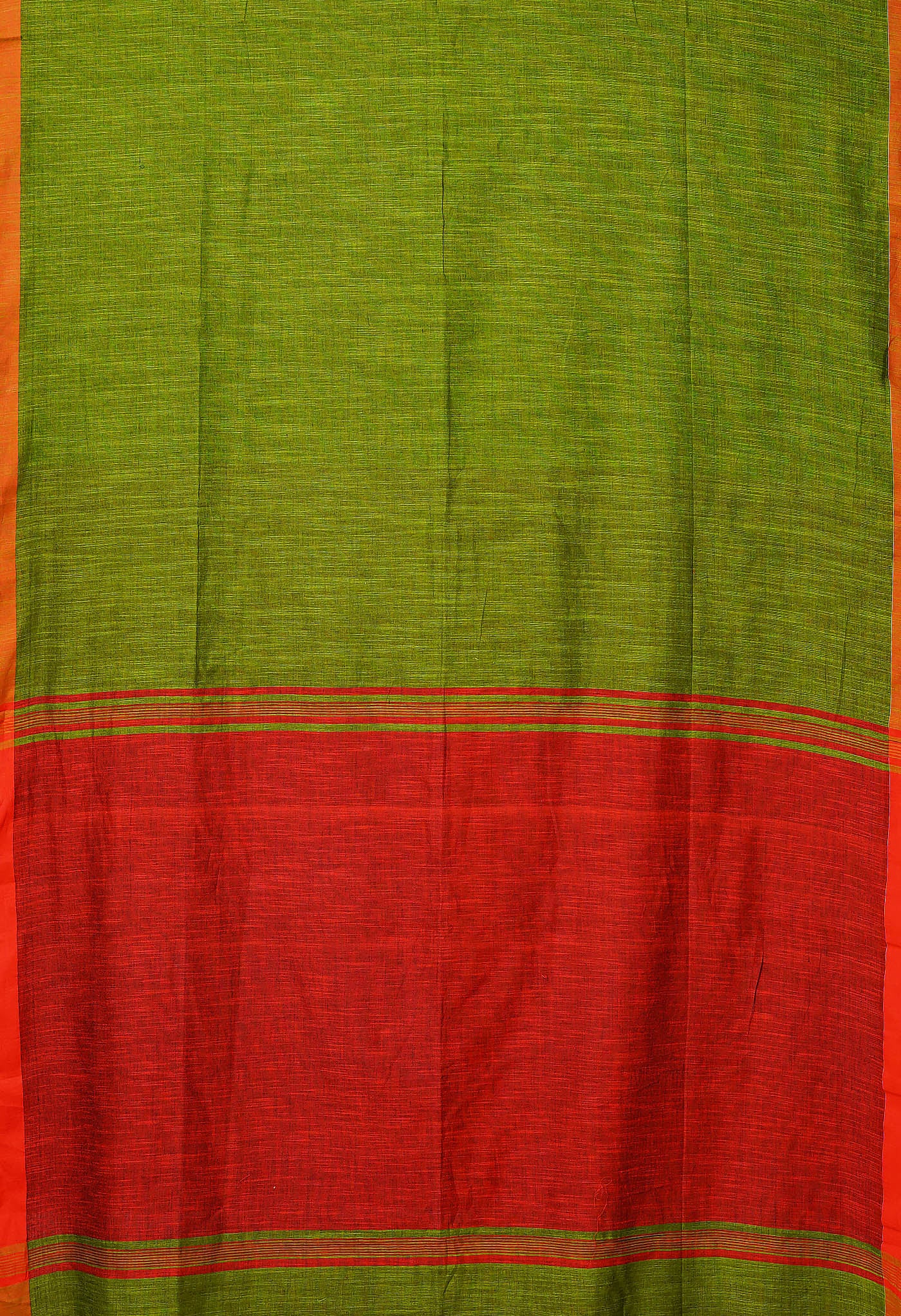 Olive Green-Maroon Pure Plain With Contrast Pallu Cotton Linen Saree-UNM80196