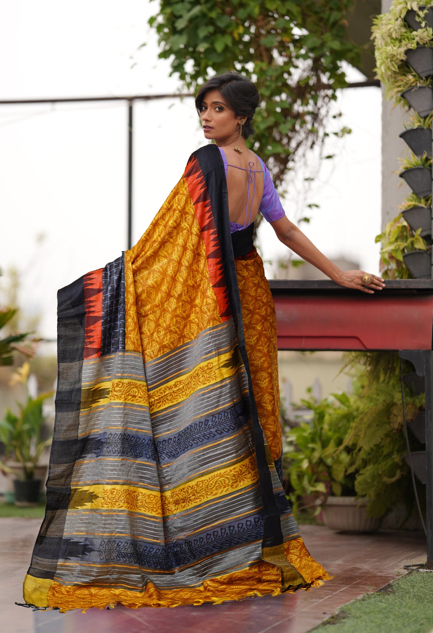 Yellow Pure Handloom Printed Vidarbha Tussar Silk Saree-UNM80206