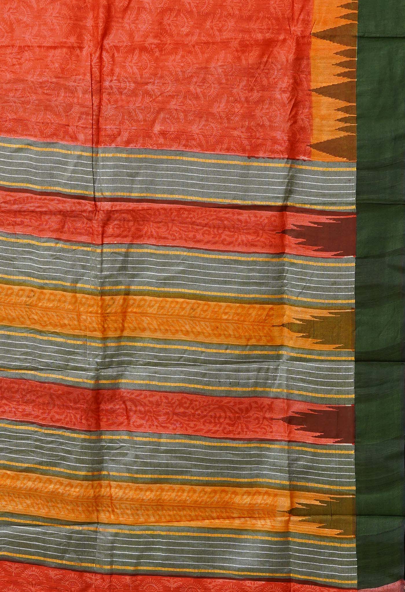 Red Pure Handloom Printed Vidarbha Tussar Silk Saree-UNM80208