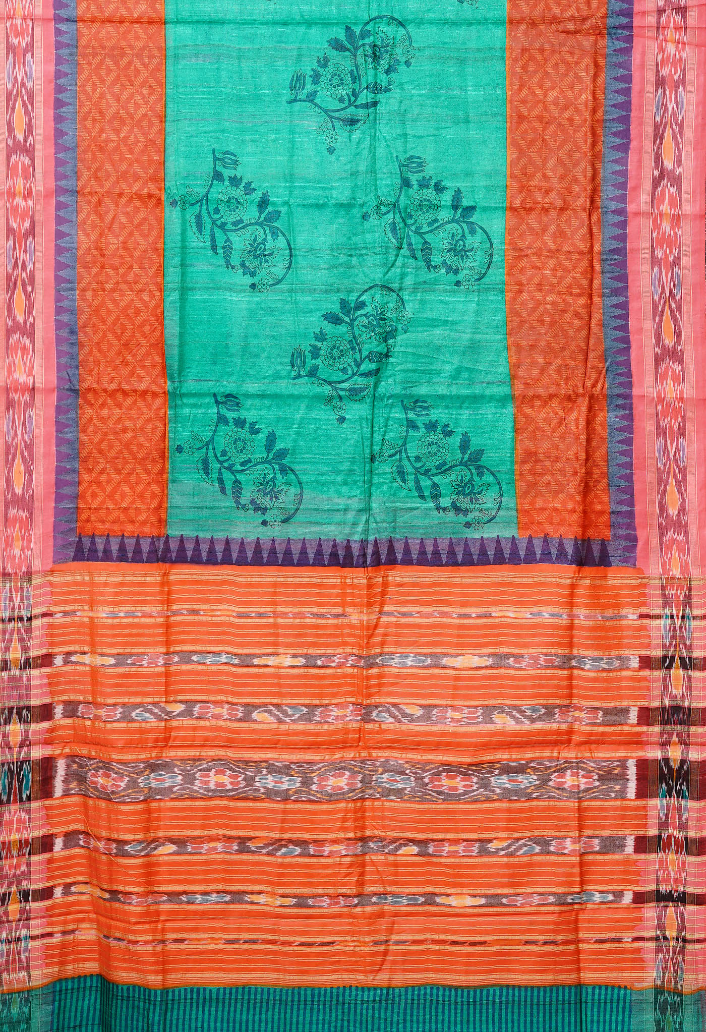 Green Pure Handloom Printed Vidarbha Tussar Silk Saree-UNM80214