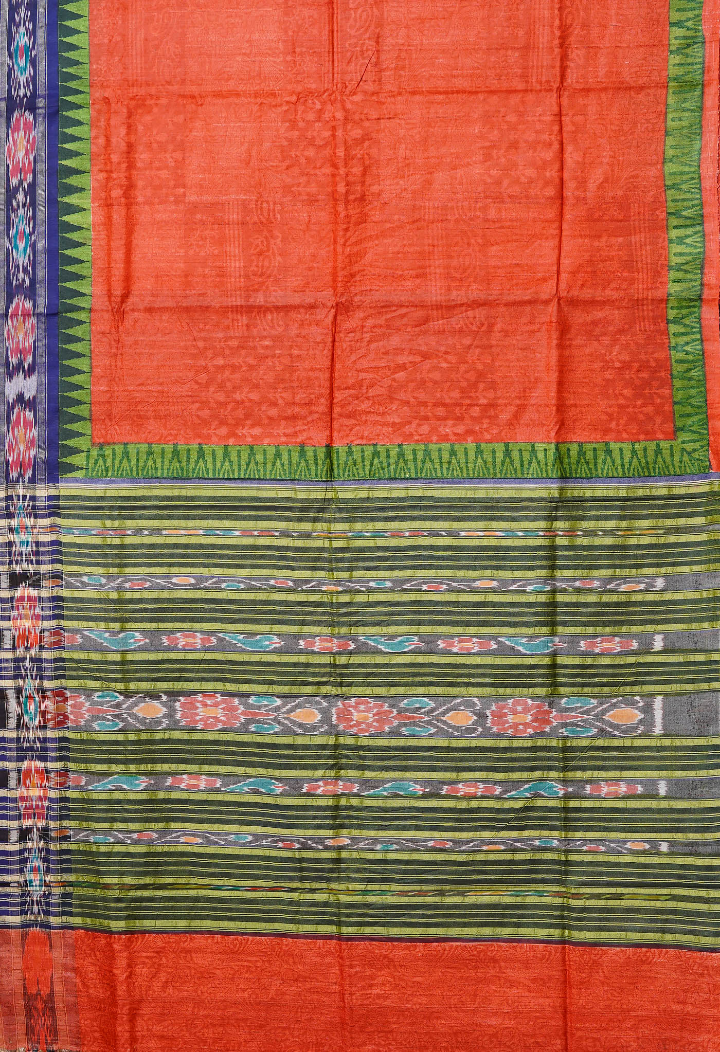 Red Pure Handloom Printed Vidarbha Tussar Silk Saree-UNM80220