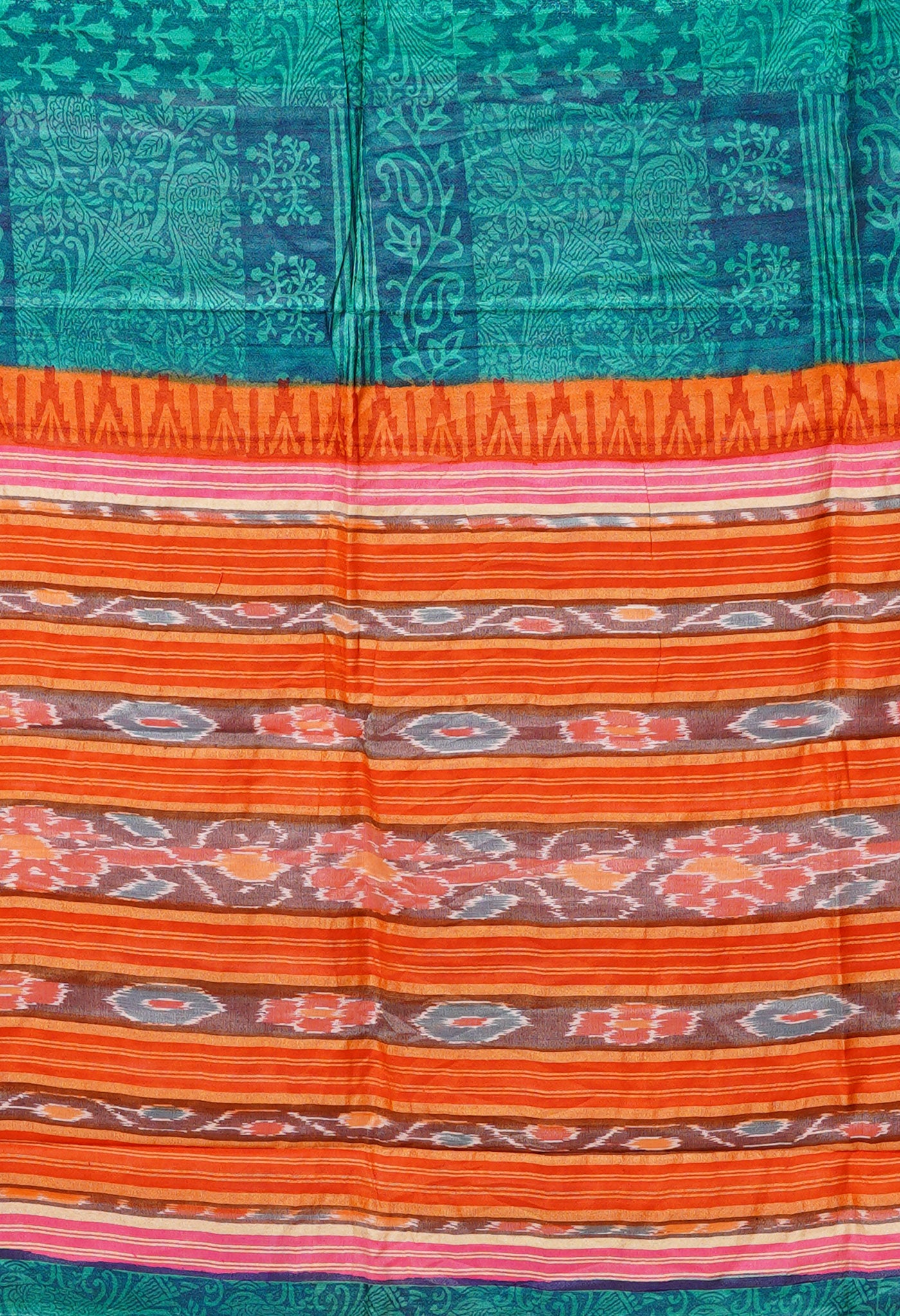 Green Pure Handloom Printed Vidarbha Tussar Silk Saree-UNM80222