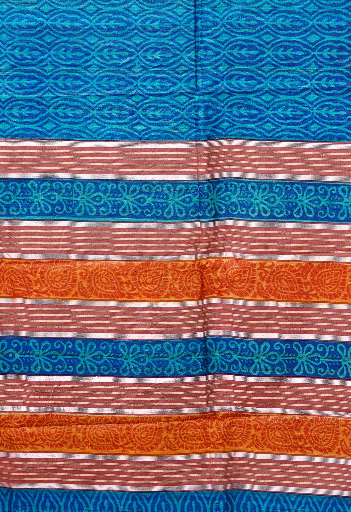 Blue Pure Handloom Printed Vidarbha Tussar Silk Saree-UNM80225