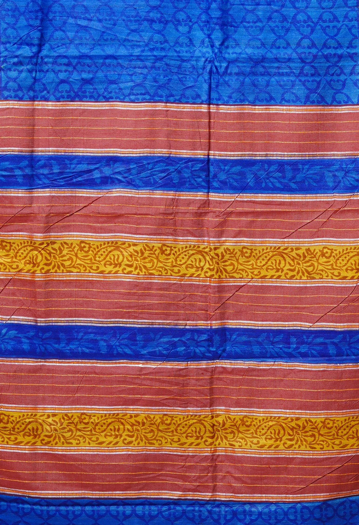 Blue Pure Handloom Printed Vidarbha Tussar Silk Saree-UNM80228