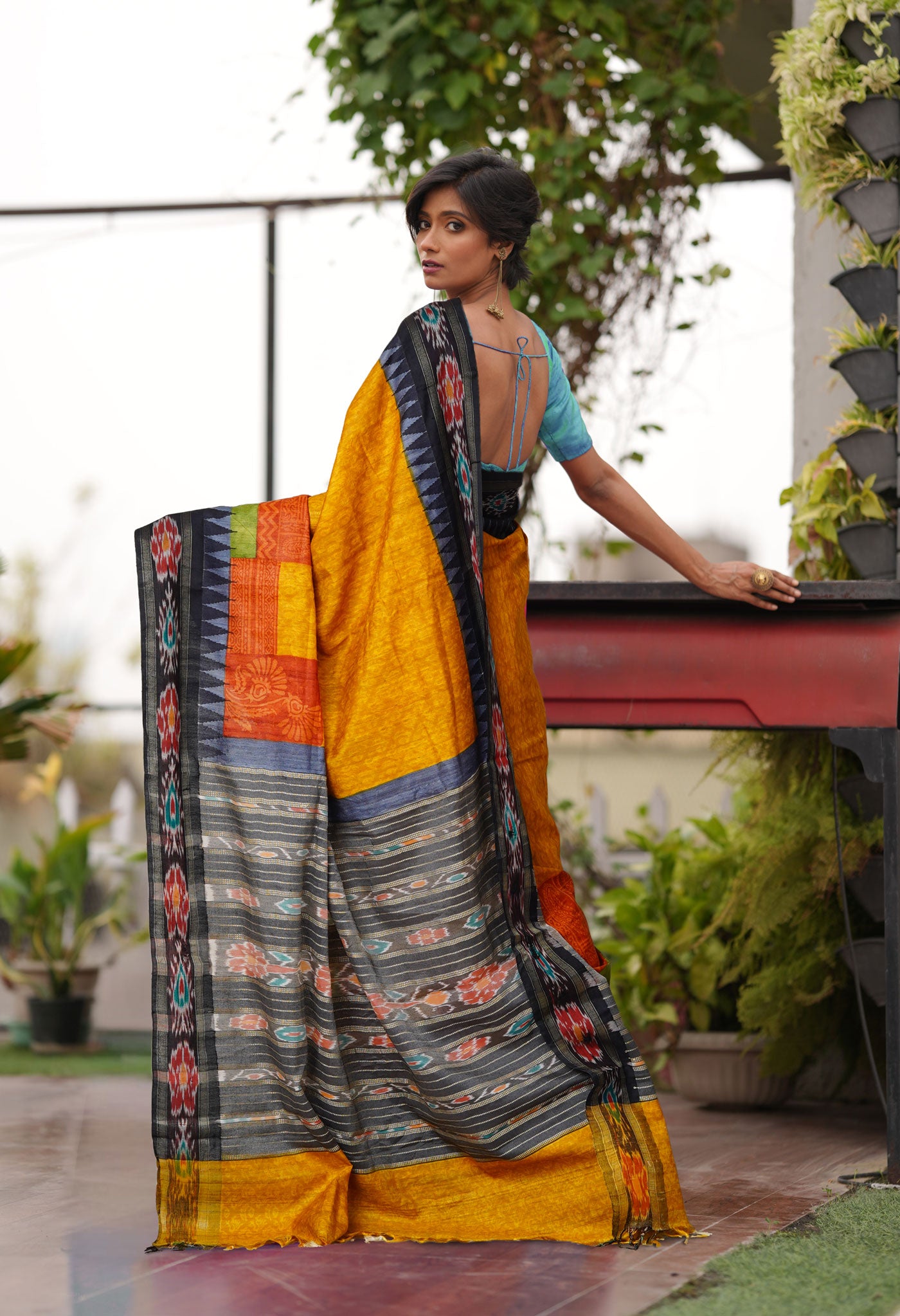 Yellow Pure Handloom Printed Vidarbha Tussar Silk Saree-UNM80232