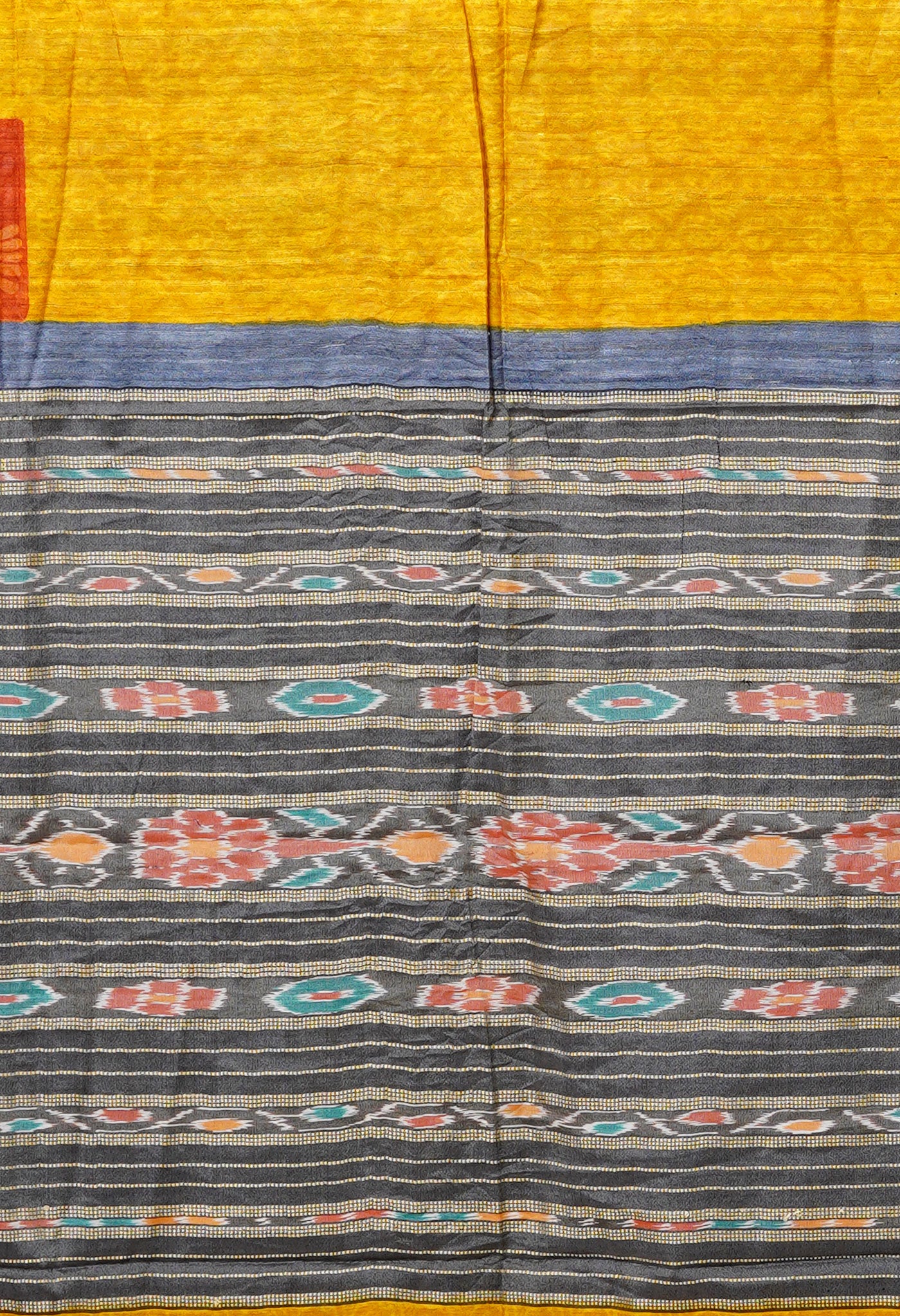 Yellow Pure Handloom Printed Vidarbha Tussar Silk Saree-UNM80232