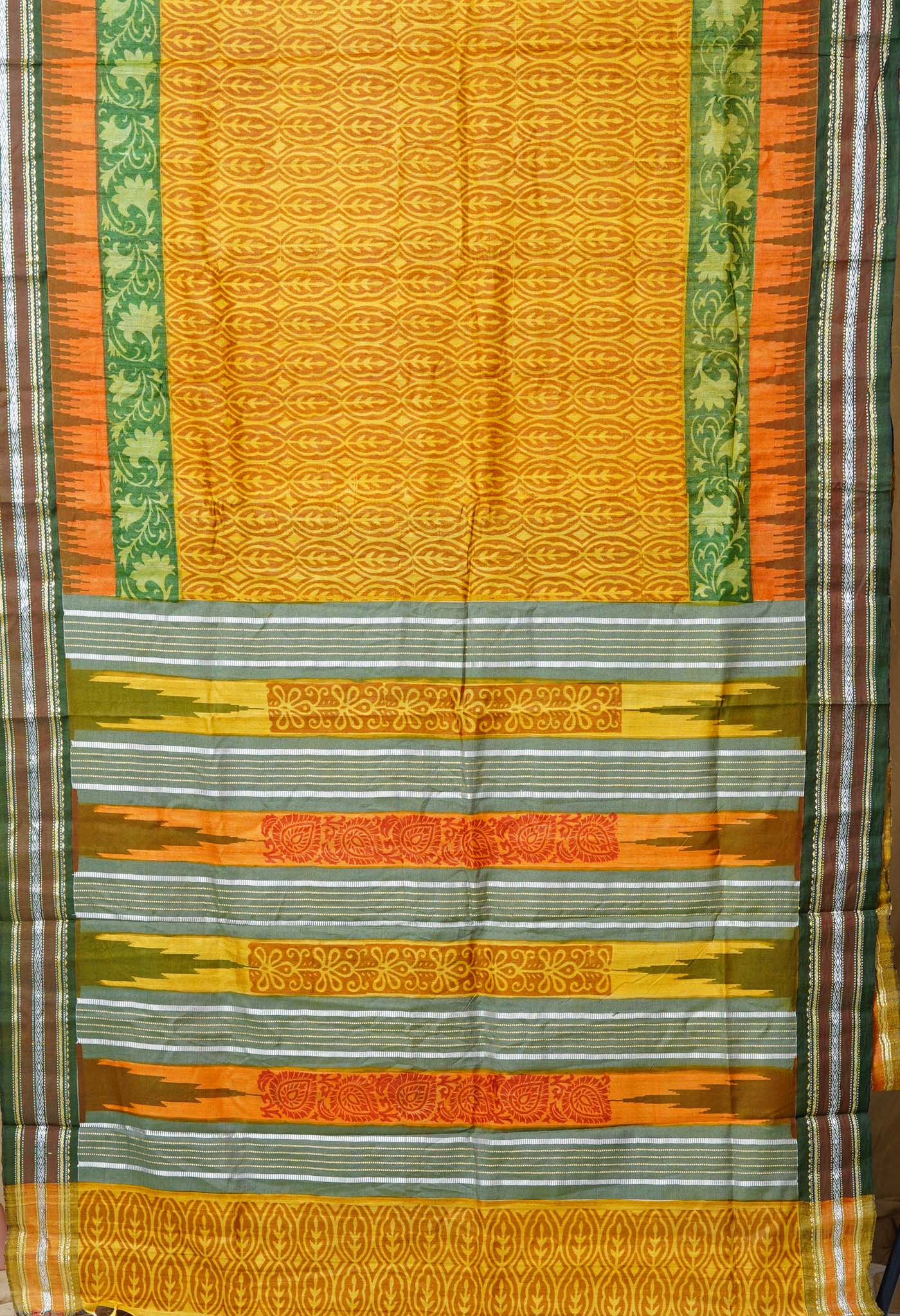 Yellow Pure Handloom Printed Vidarbha Tussar Silk Saree-UNM80233