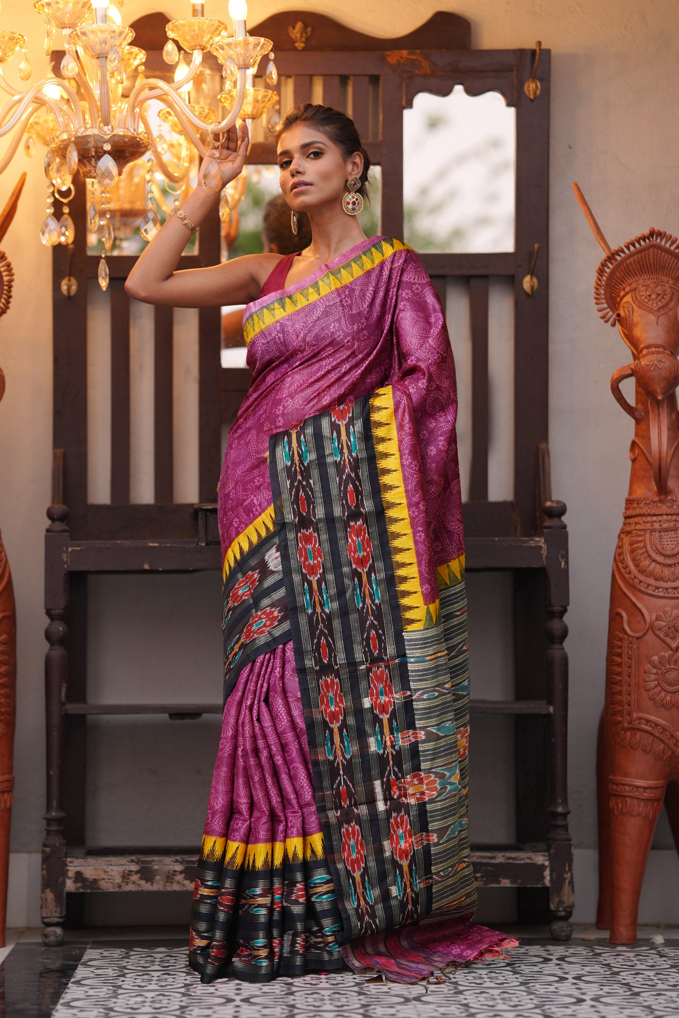 Pink Pure Handloom Printed Vidarbha Tussar Silk Saree-UNM80235