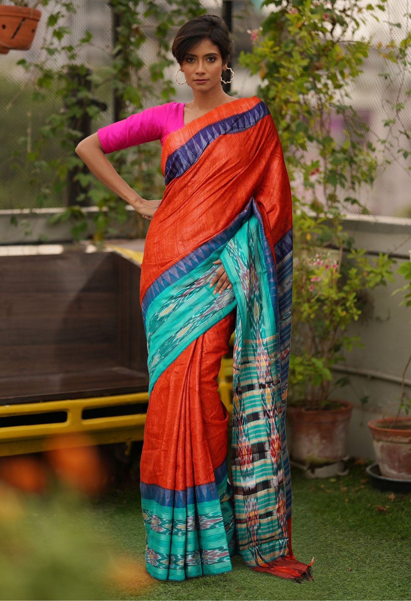 Red Pure Handloom Printed Vidarbha Tussar Silk Saree-UNM80237