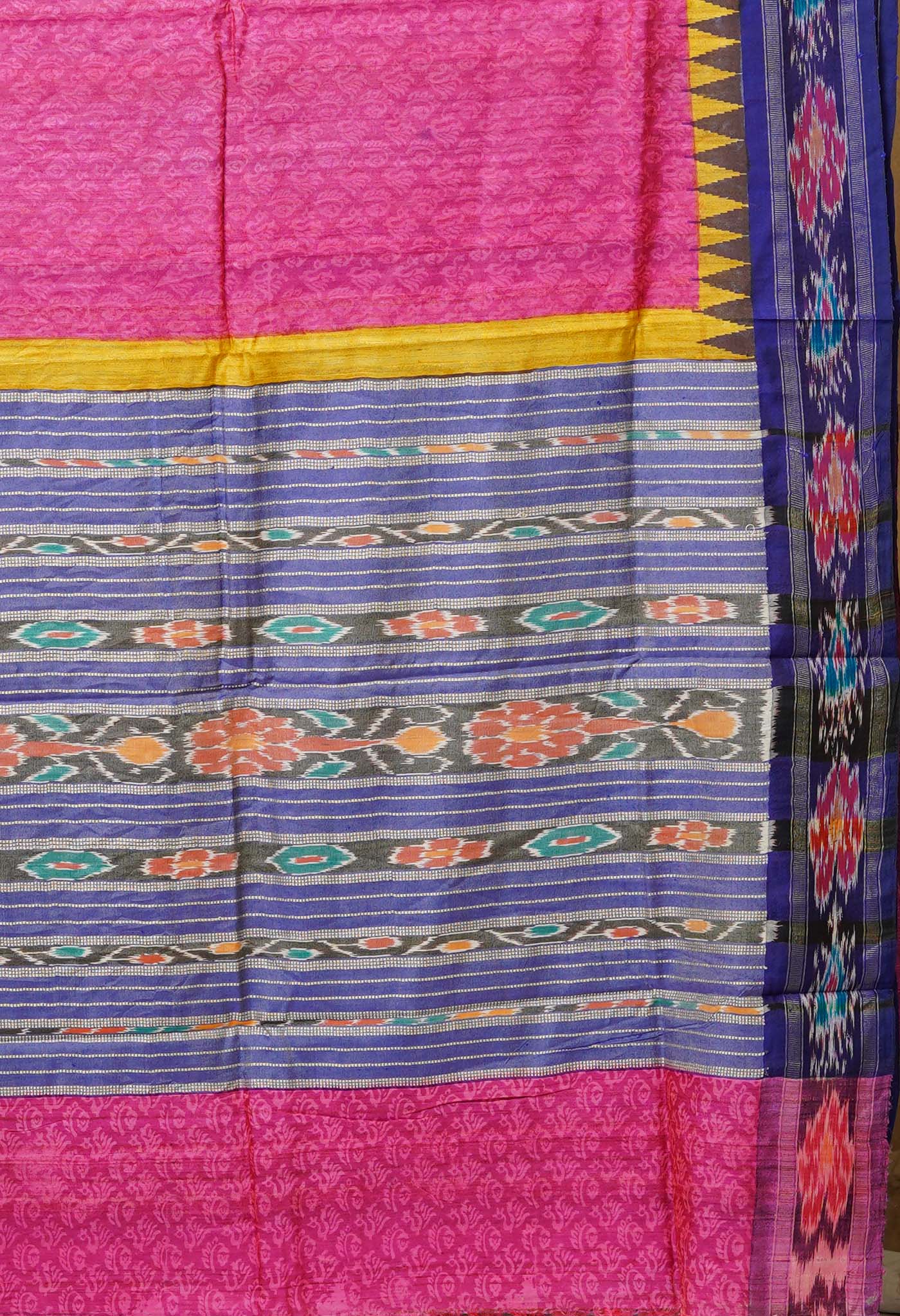 Pink Pure Handloom Printed Vidarbha Tussar Silk Saree-UNM80238