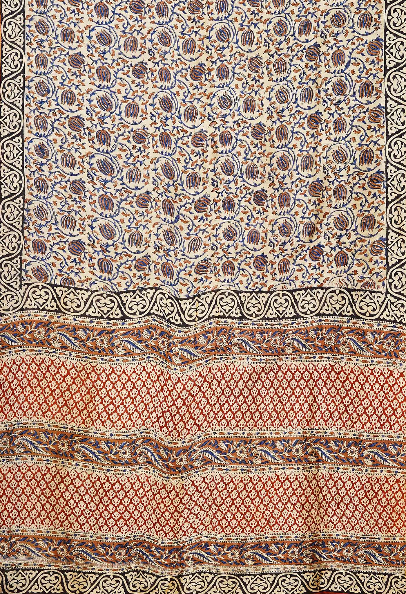 Cream Pure  Bagru Kalamkari Printed Chanderi Sico Saree-UNM80252