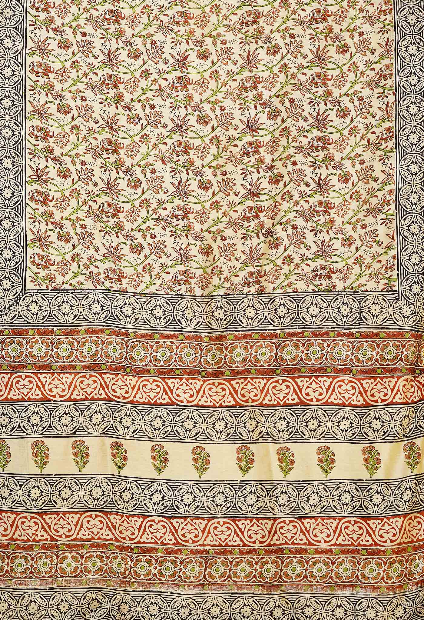 Cream Pure  Bagru Kalamkari Printed Chanderi Sico Saree-UNM80253