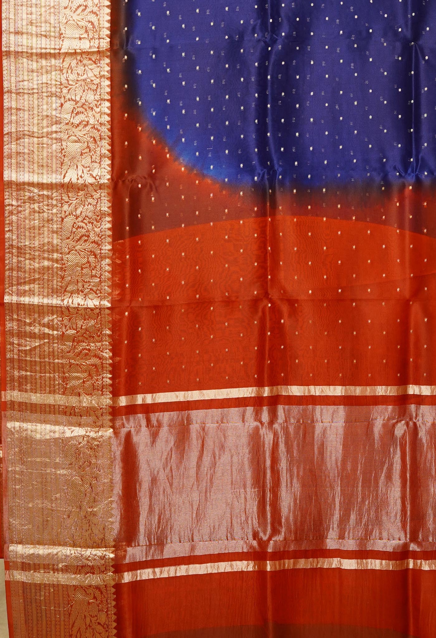 Navy Blue-Red Pure Dyed Banarasi Organza Saree-UNM80273