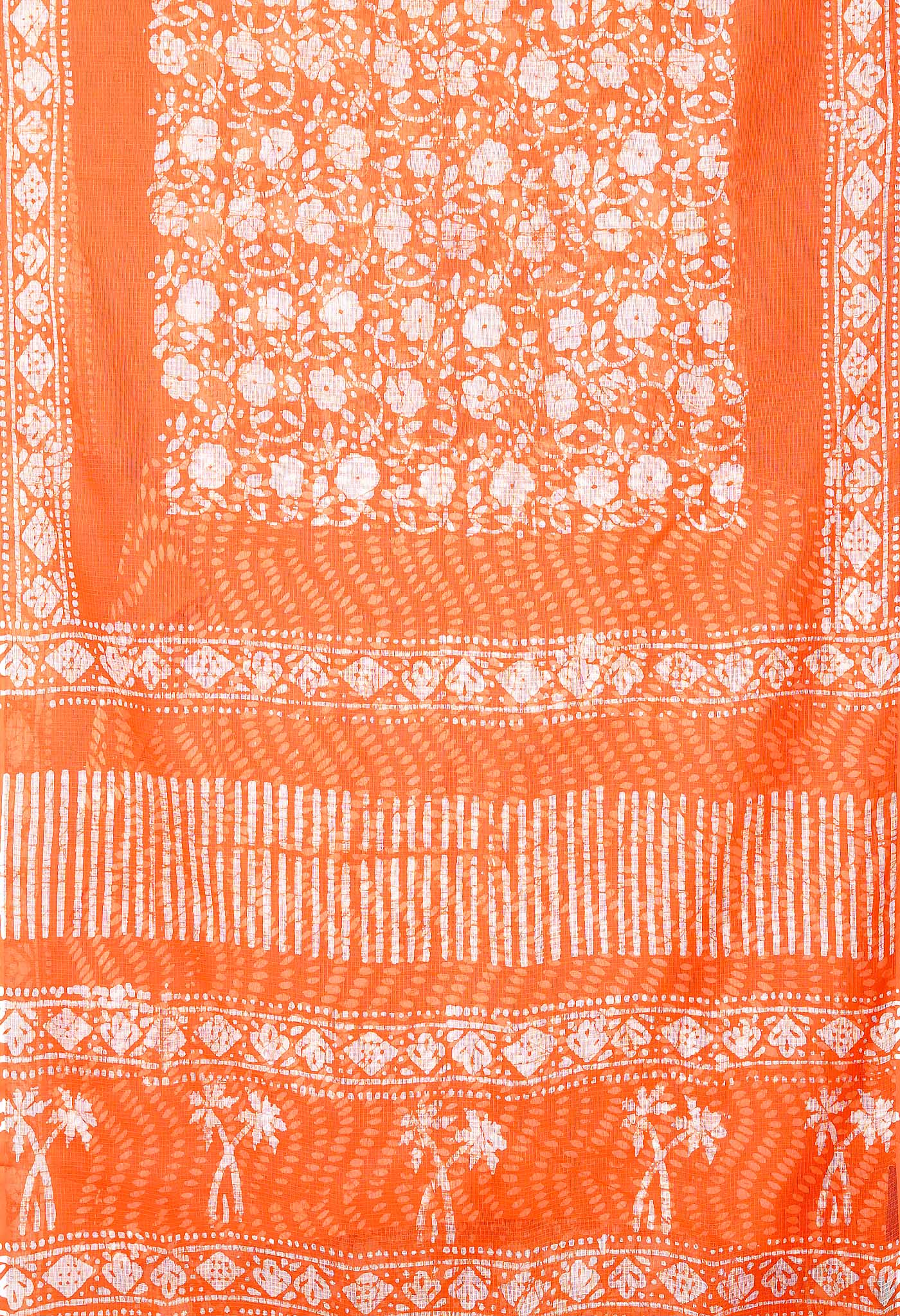 Peach Red Pure Batik Block Printed Kota Saree-UNM80278