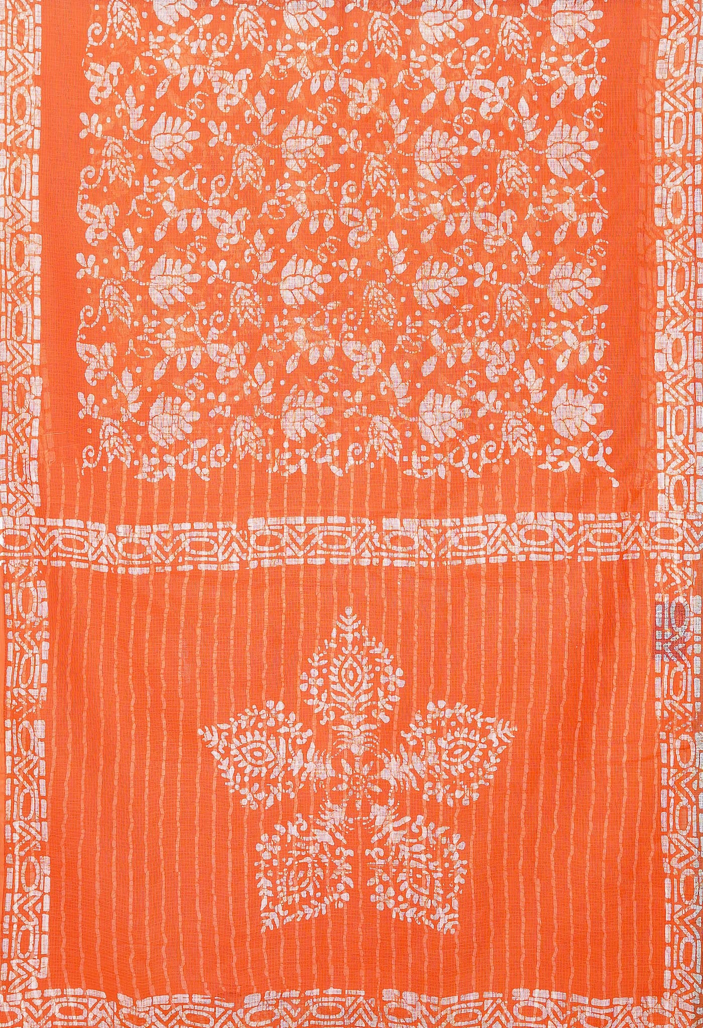 Peach Red Pure Batik Block Printed Kota Saree-UNM80281