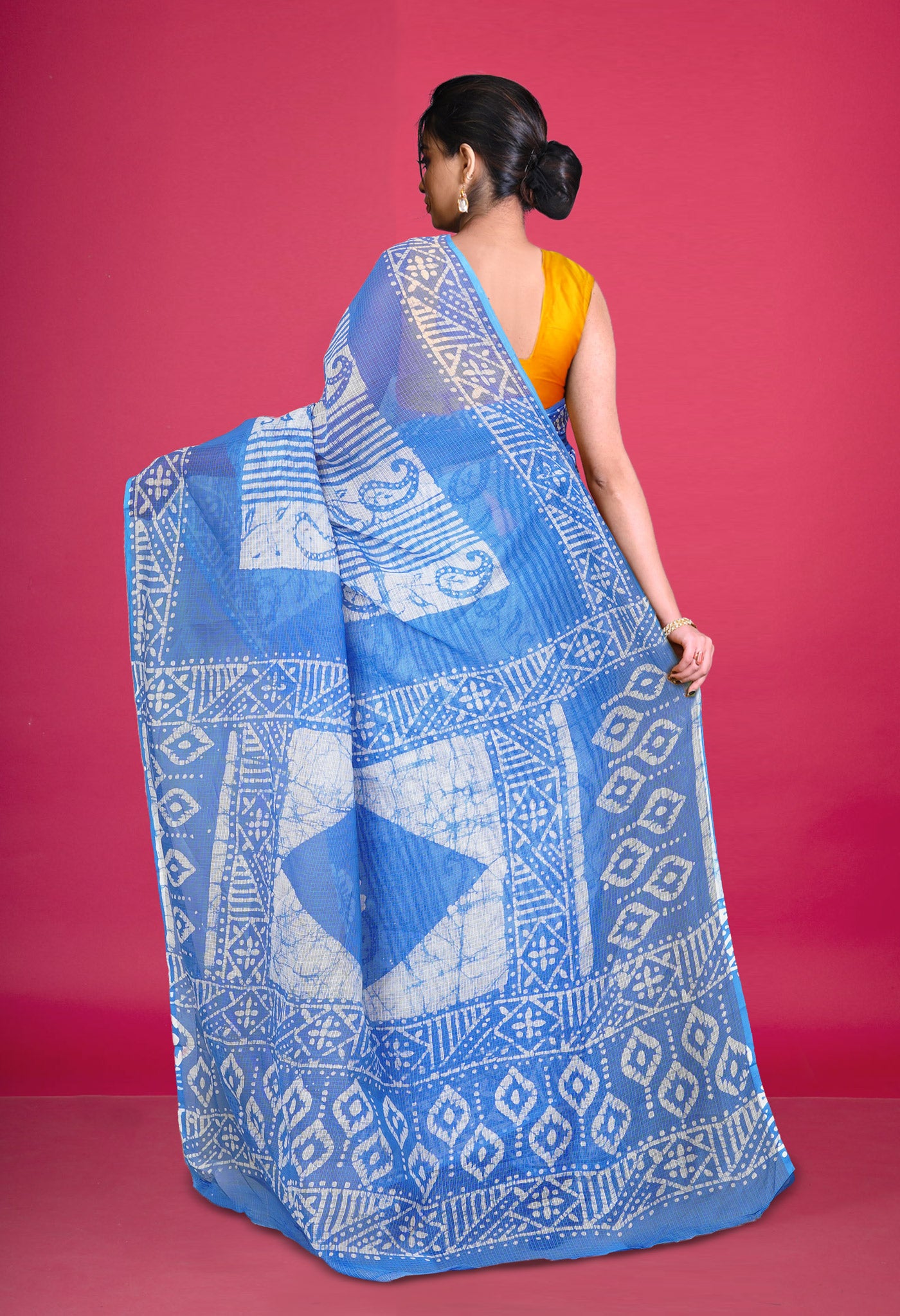 Blue Pure Batik Block Printed Kota Saree-UNM80283