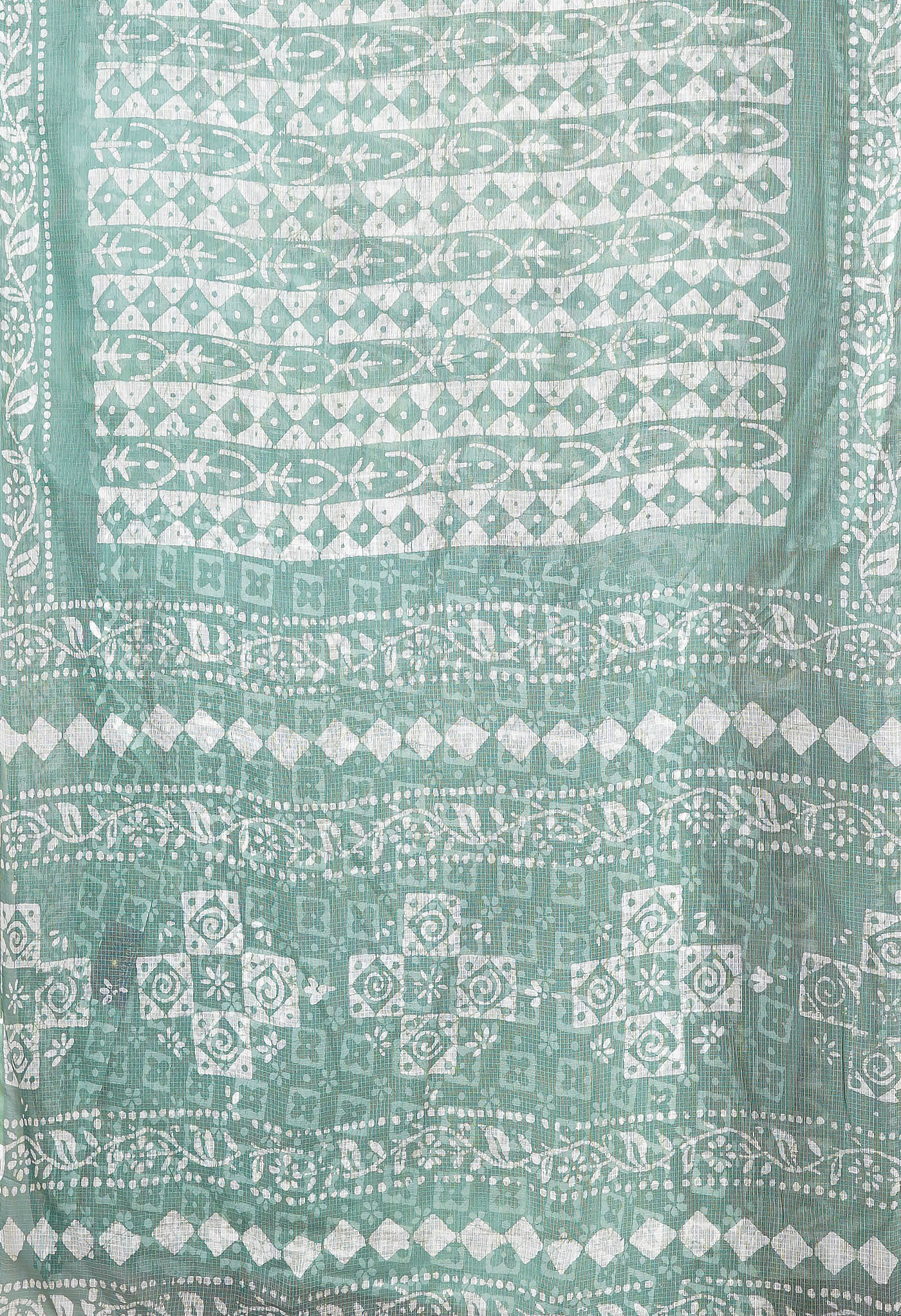 Pale Green Pure Batik Block Printed Kota Saree-UNM80284