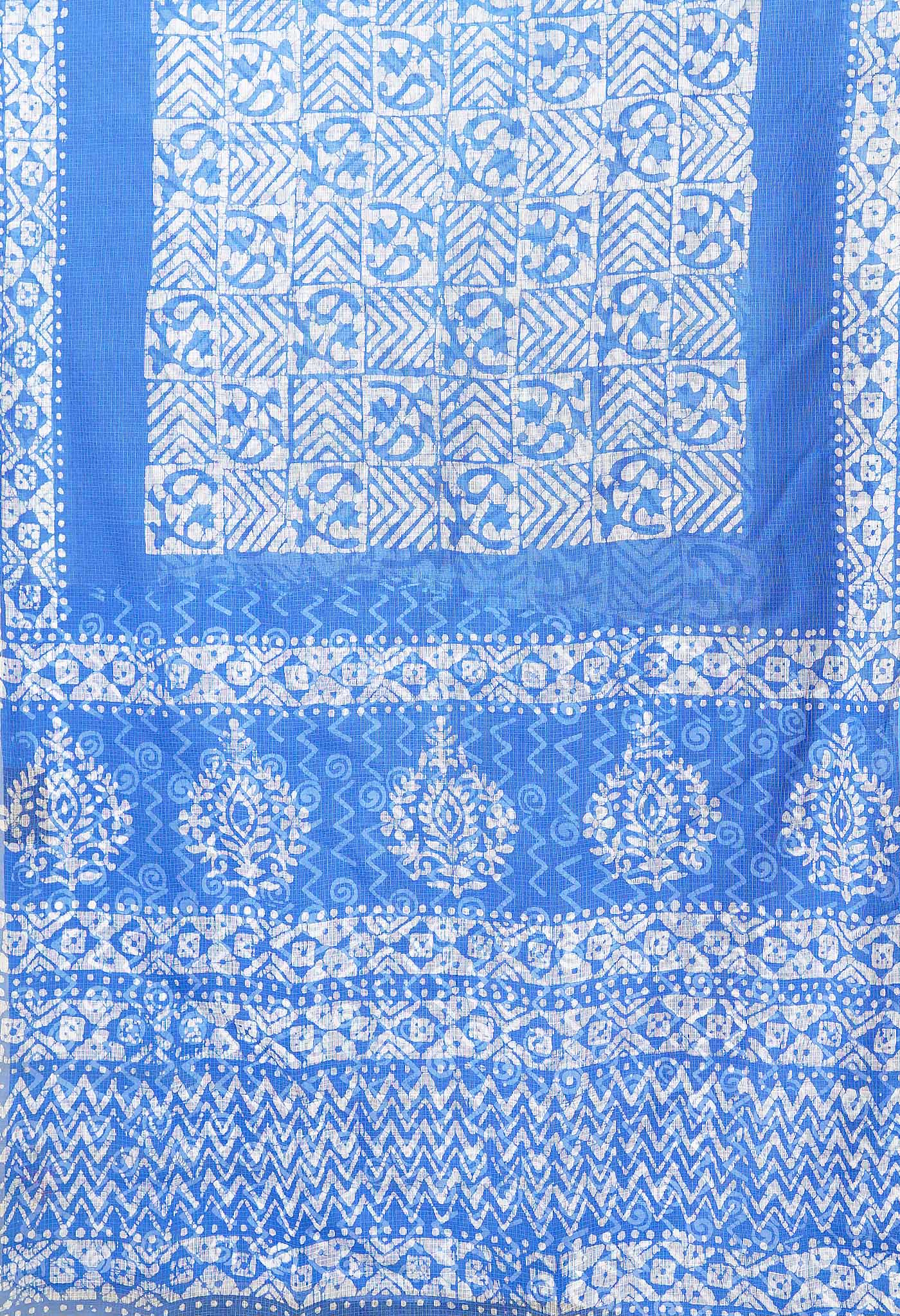 Blue Pure Batik Block Printed Kota Saree-UNM80287