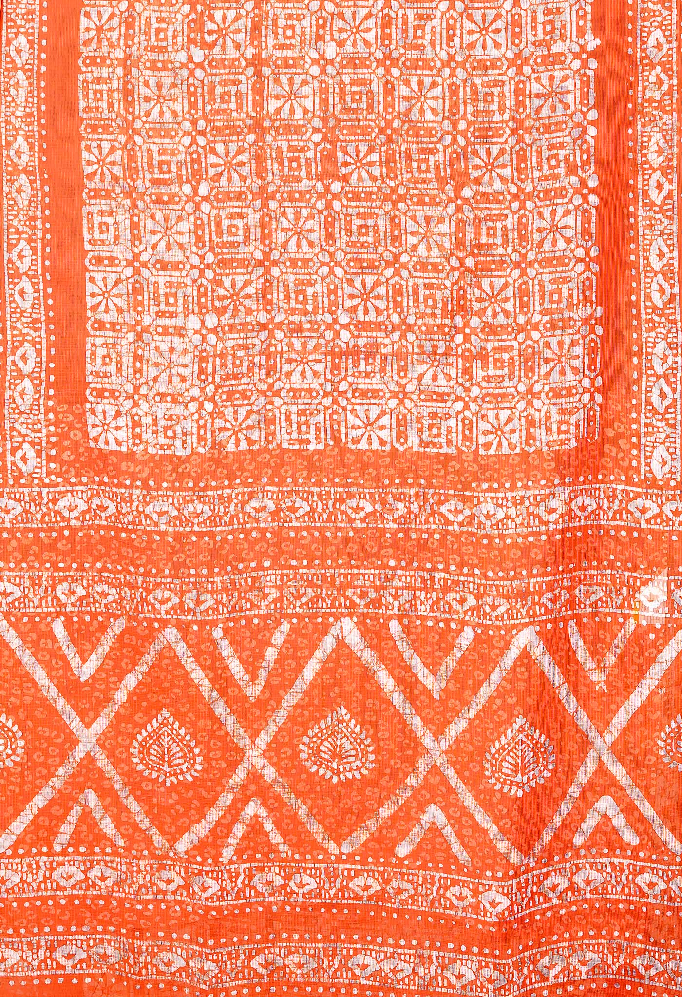 Peach Red Pure Batik Block Printed Kota Saree-UNM80288