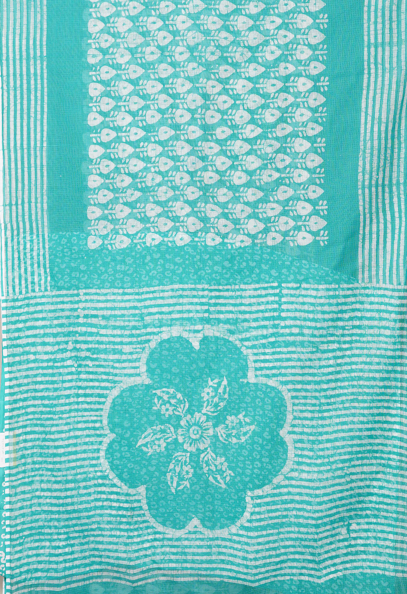 Turquoise Blue Pure Batik Block Printed Kota Saree-UNM80292