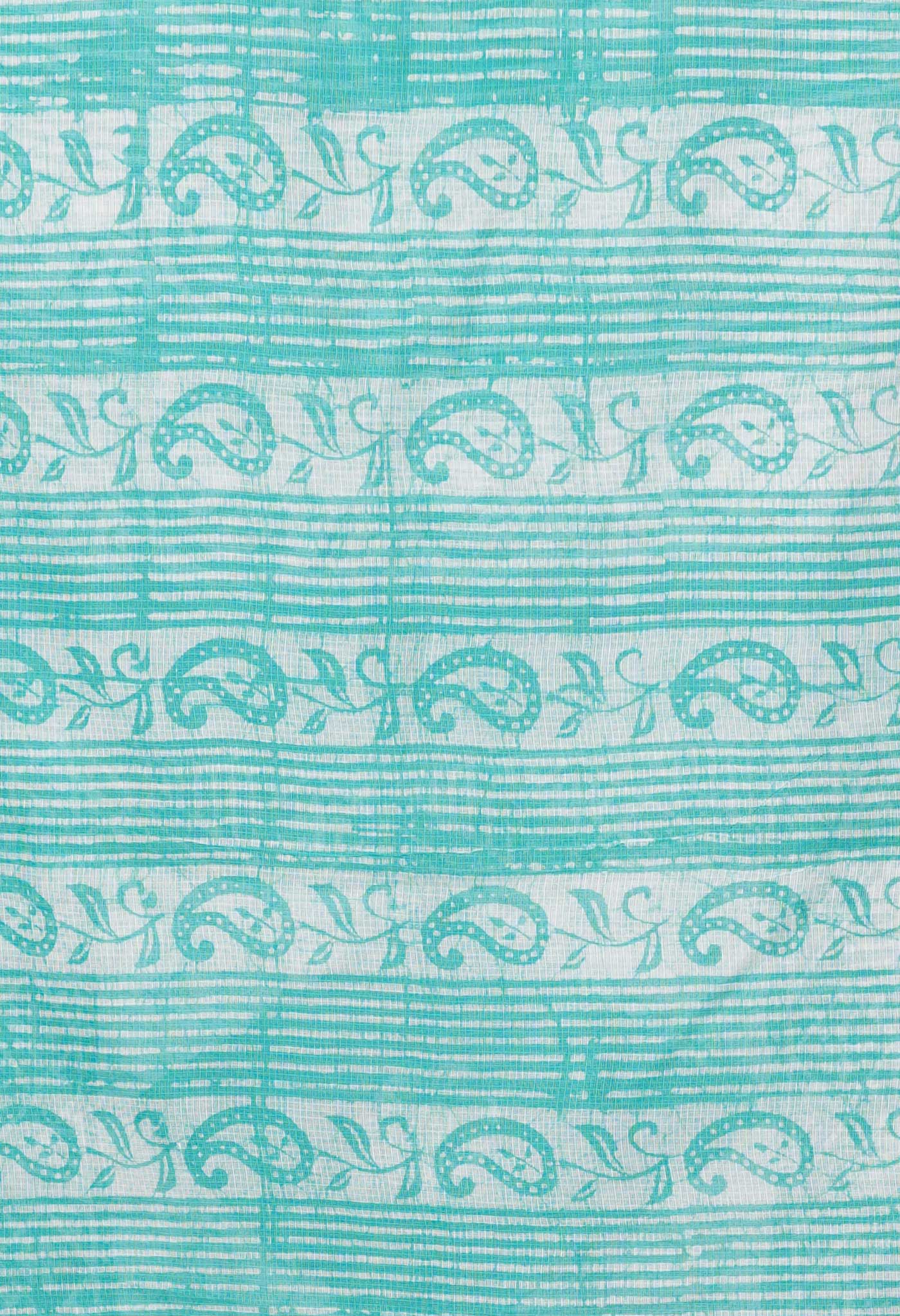 Turquoise Blue Pure Batik Block Printed Kota Saree-UNM80294