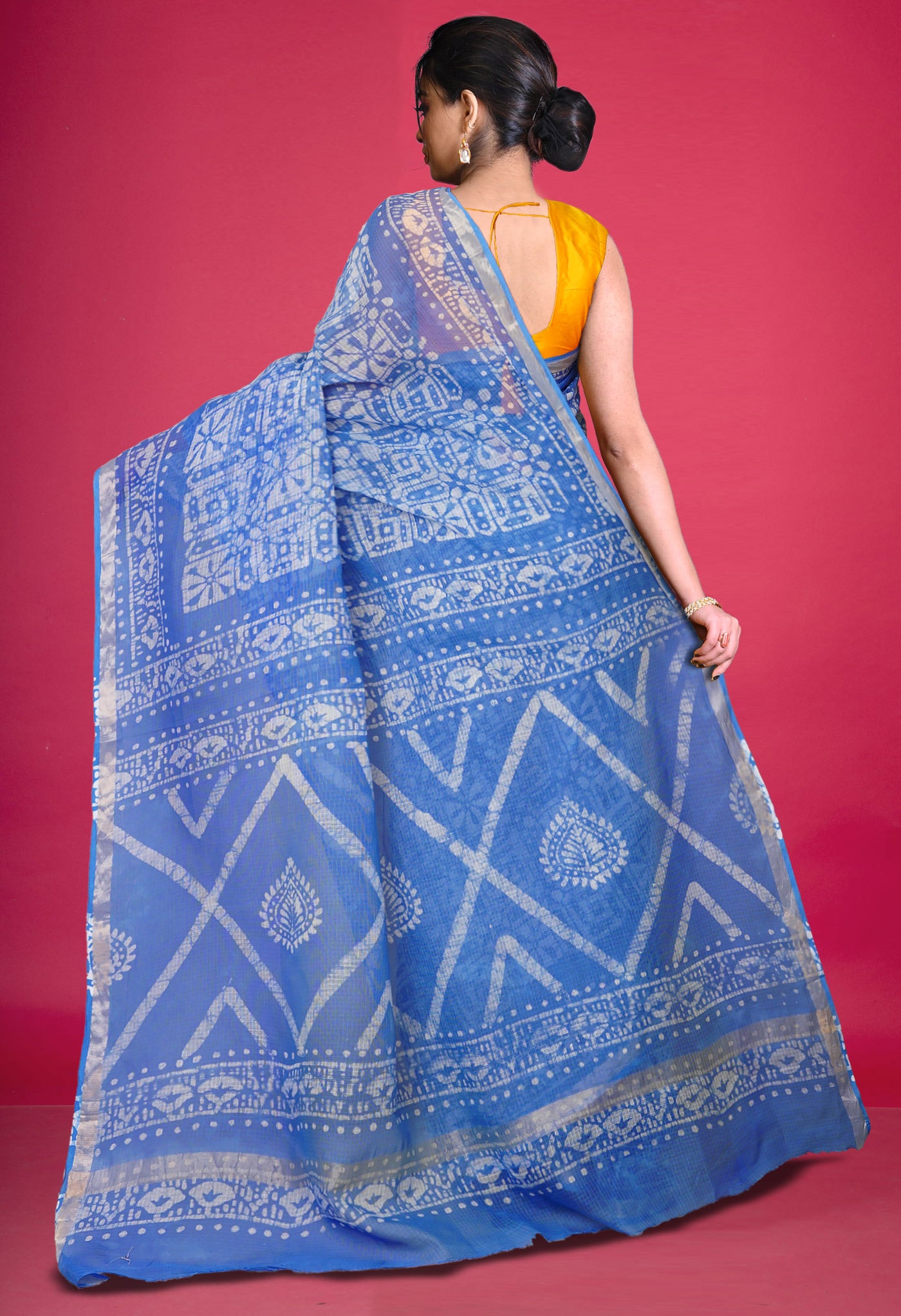 Blue Pure Batik Block Printed Kota Saree-UNM80296