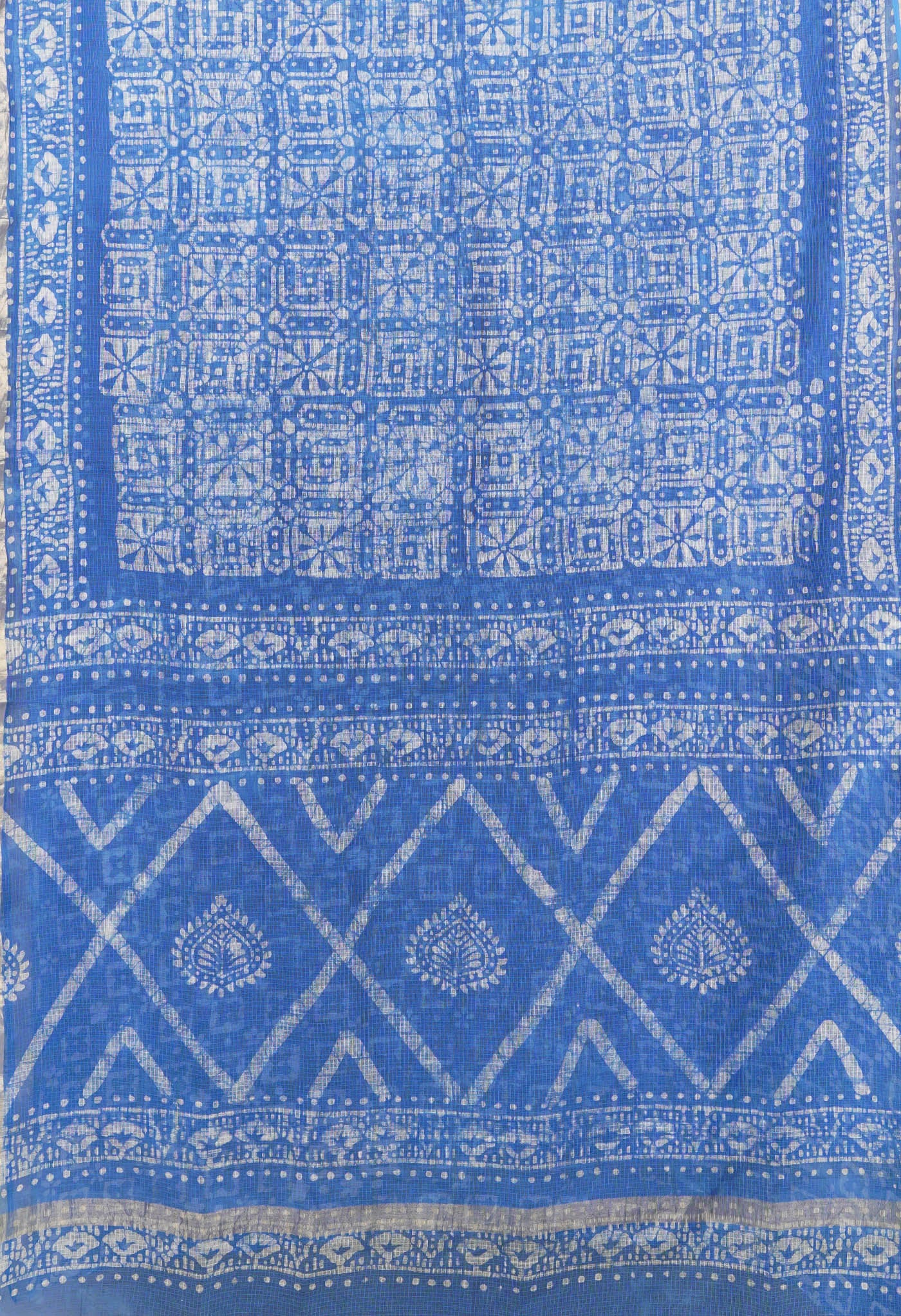 Blue Pure Batik Block Printed Kota Saree-UNM80296