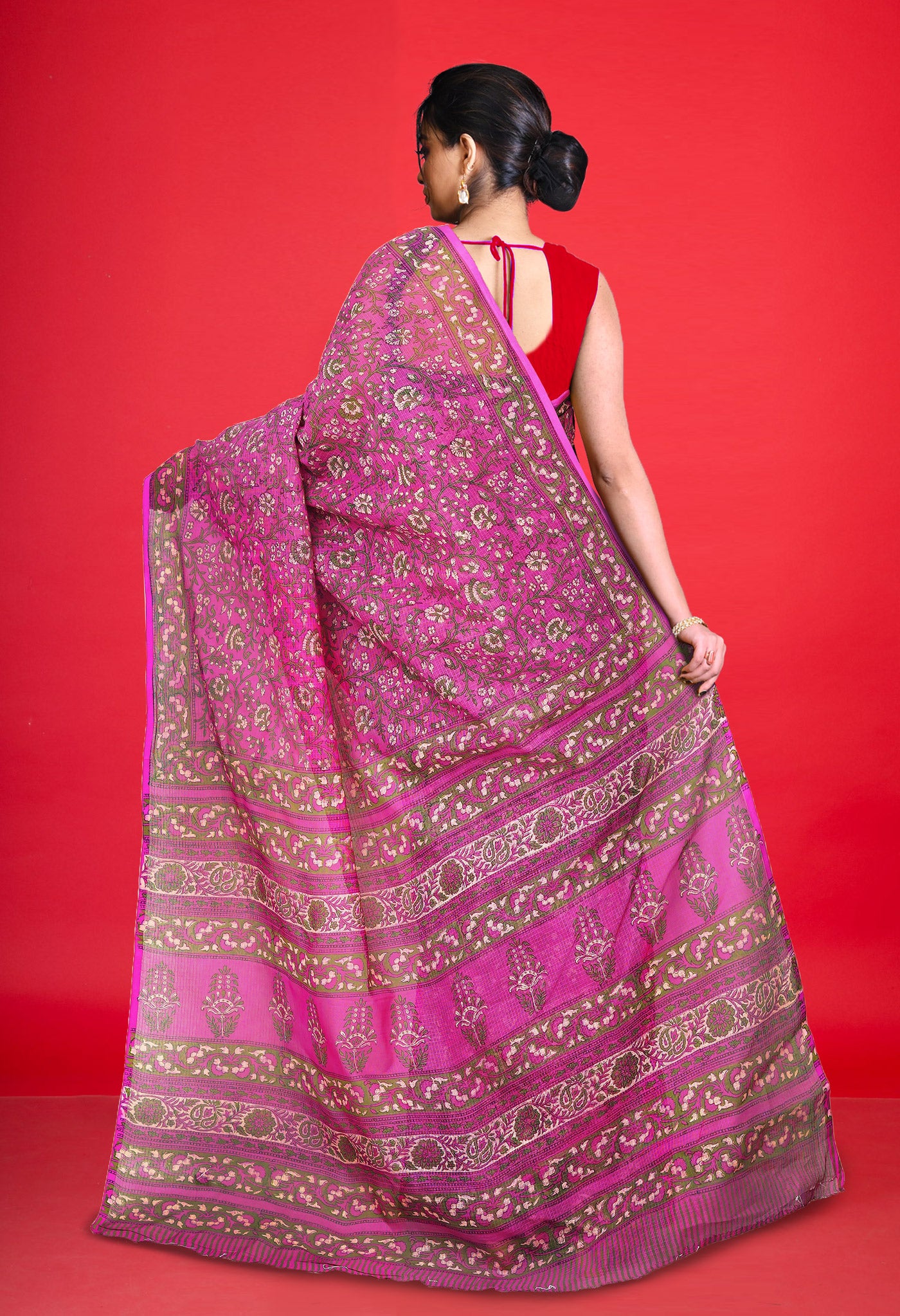 Purple Pure Hand Block Printed Kota Saree-UNM80299