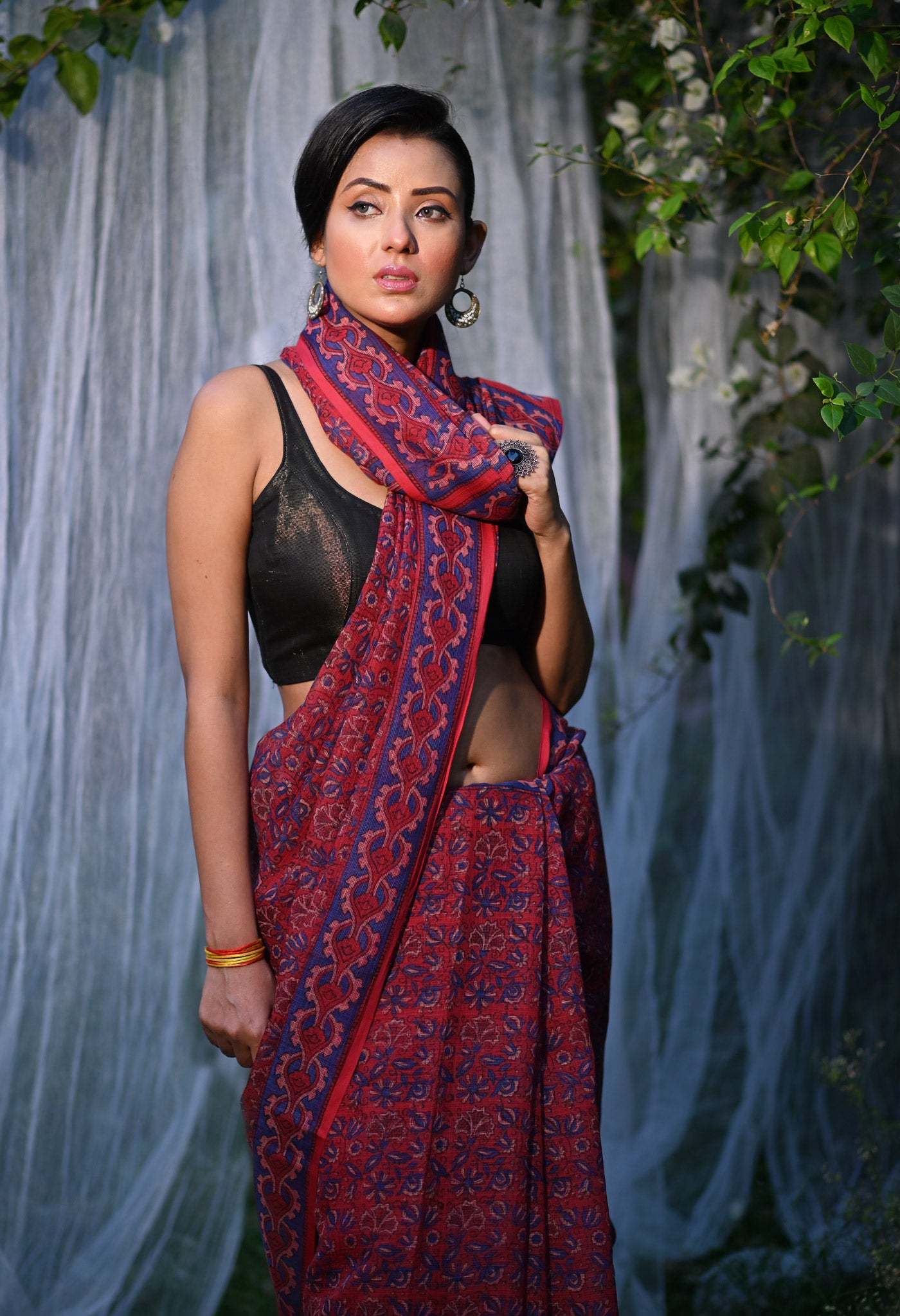 Red Pure Hand Block Printed Kota Saree-UNM80302