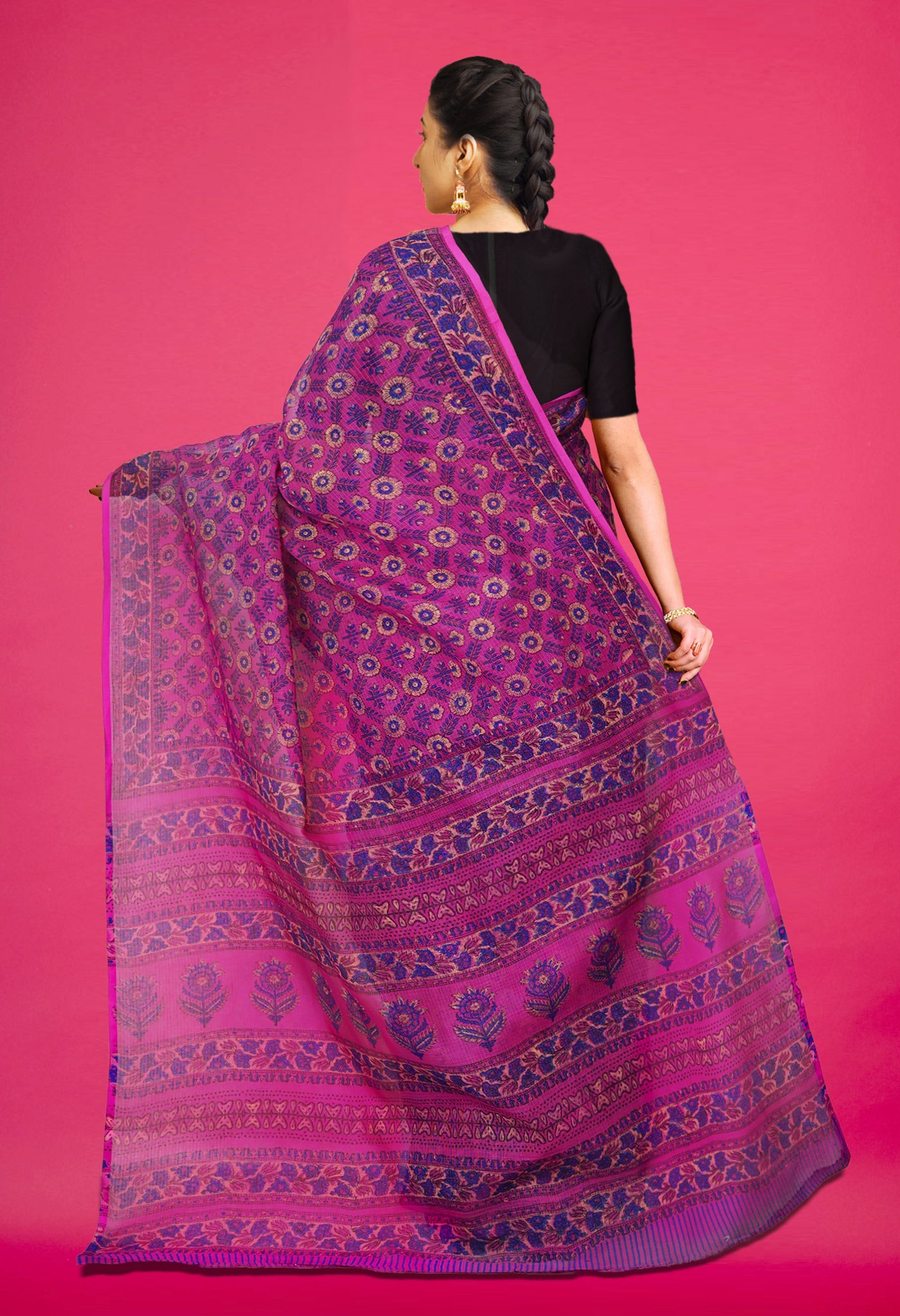 Purple Pure Hand Block Printed Kota Saree-UNM80304