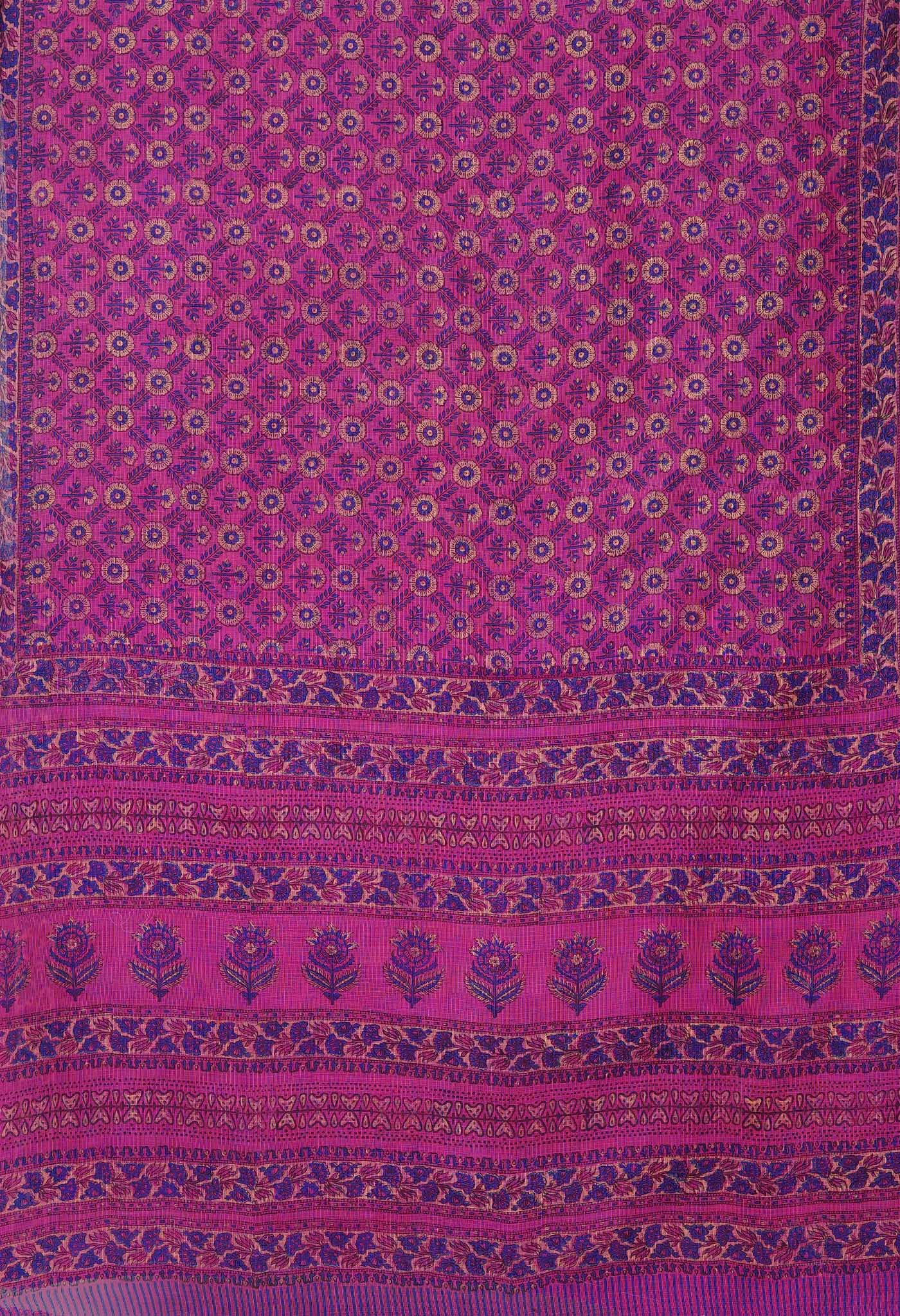 Purple Pure Hand Block Printed Kota Saree-UNM80304