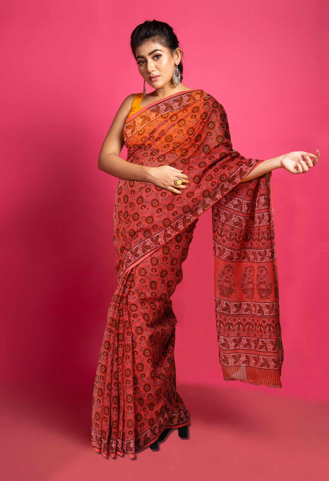 Pink Pure Hand Block Printed Kota Saree-UNM80305