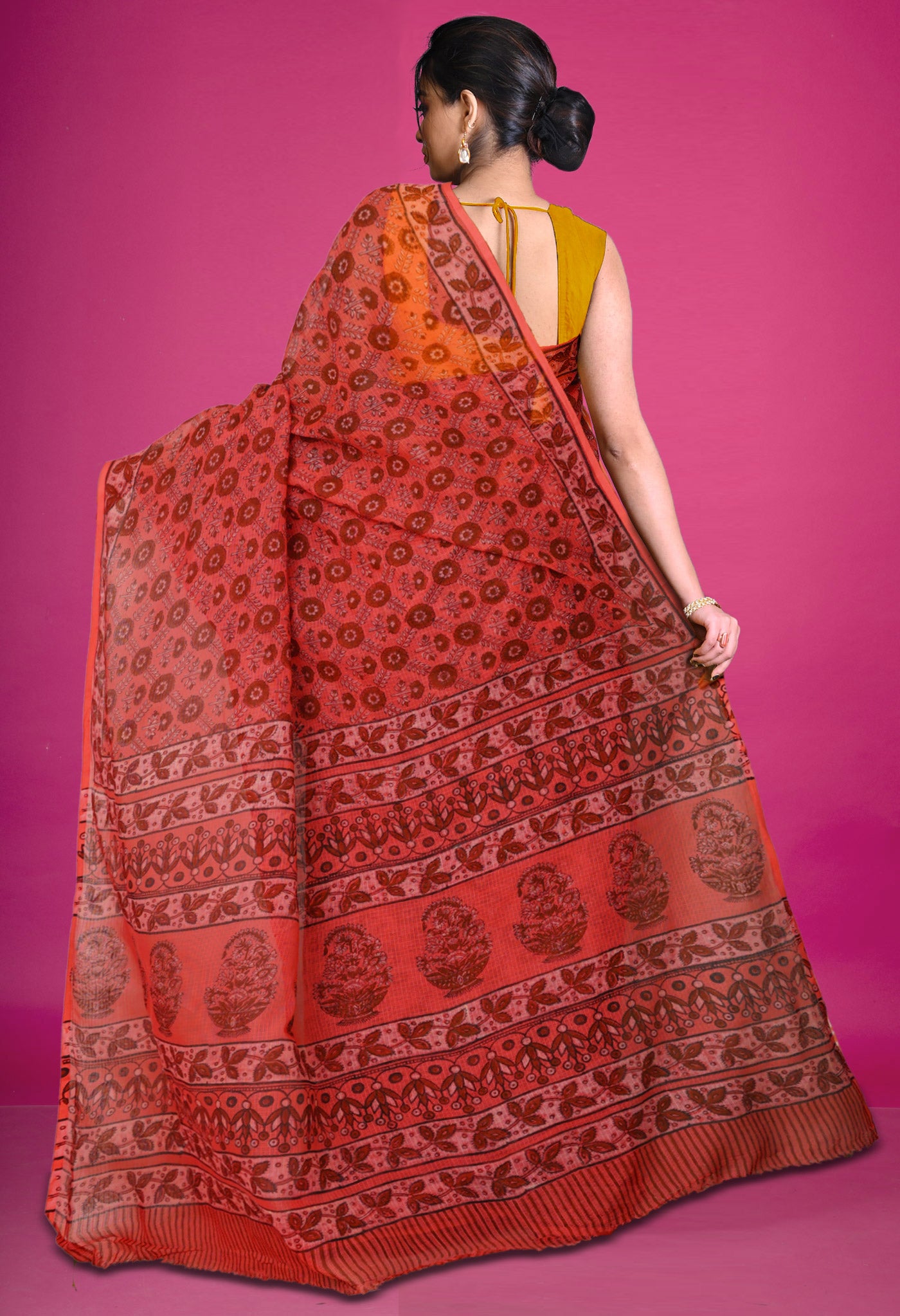 Pink Pure Hand Block Printed Kota Saree-UNM80305